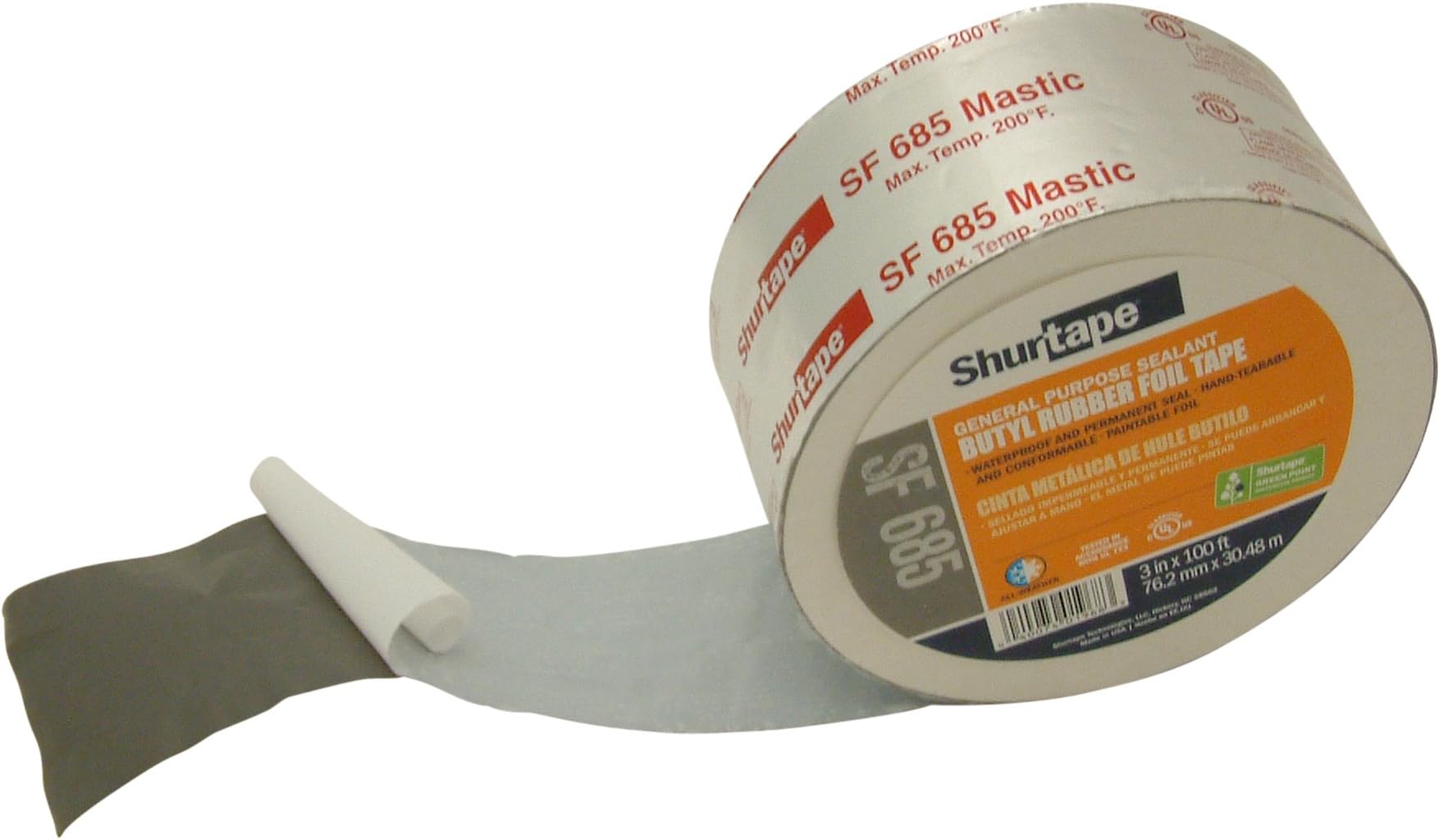Shurtape SF-685/SI3100-1ROLL SF-685 ShurMASTIC Butyl Rubber Foil Tape: 3" x 100 ft., Silver