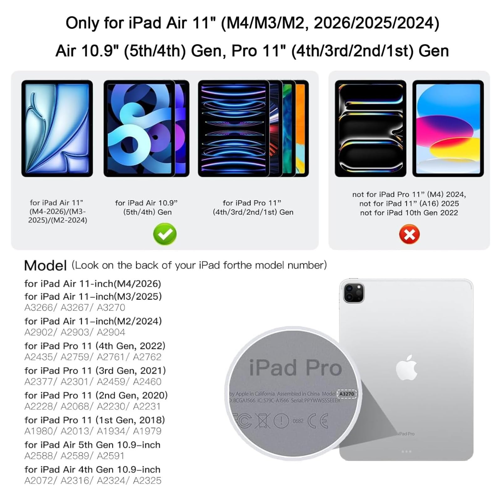 Funda para teclado para iPad Air de 11 pulgadas (M2) 2024 y iPad Pro de 11 pulgadas (4ª/3ª/2ª/1ª generación), teclado mágico para Air 5ª/4ª generación, trackpad multitáctil, 7 colores de