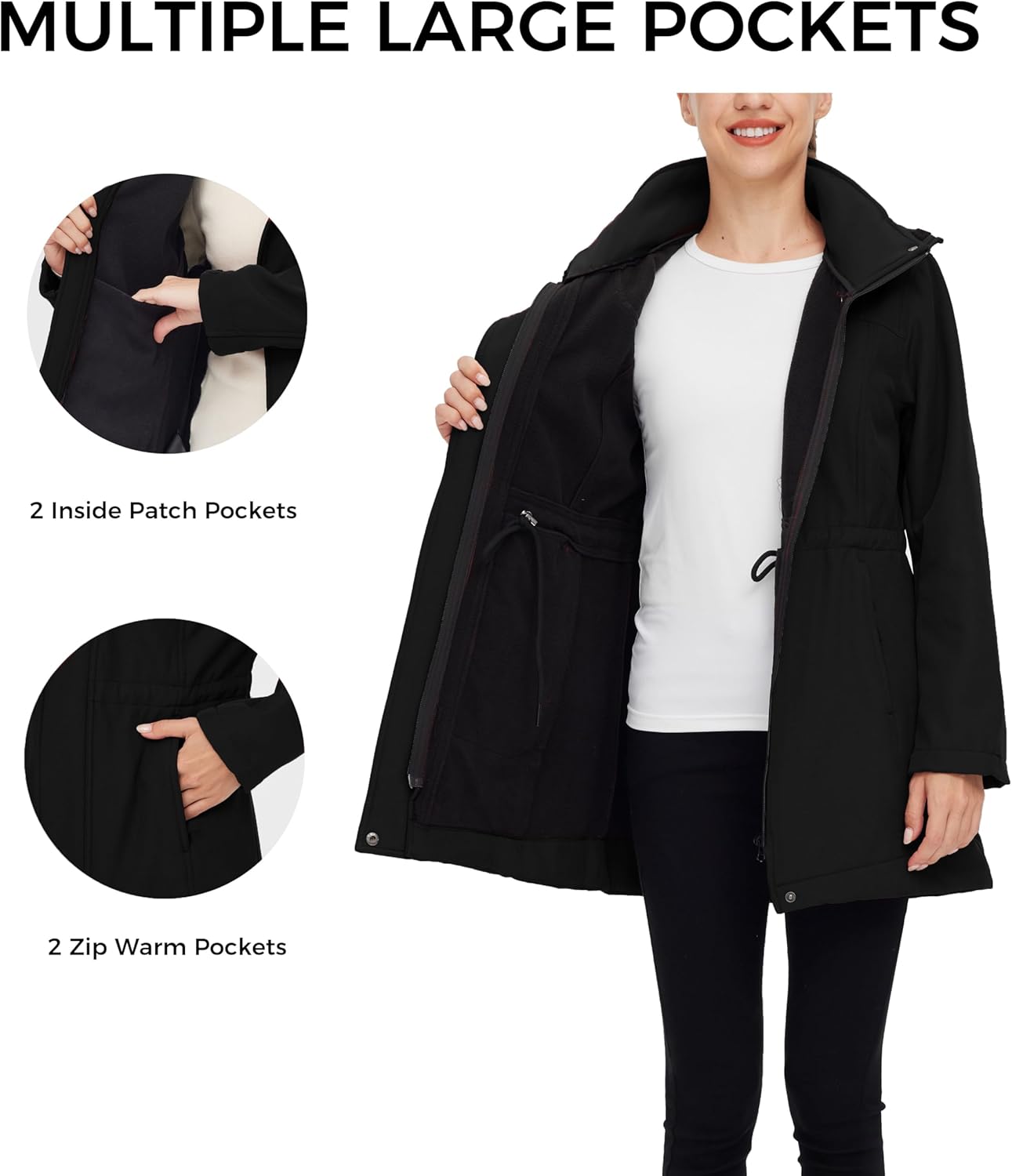 wantdo Women's Softshell Jacket Hooded Fleece Lined Waterproof Coat Warm Lightweight Insulated Windbreaker for Outdoor Hiking - Image 4