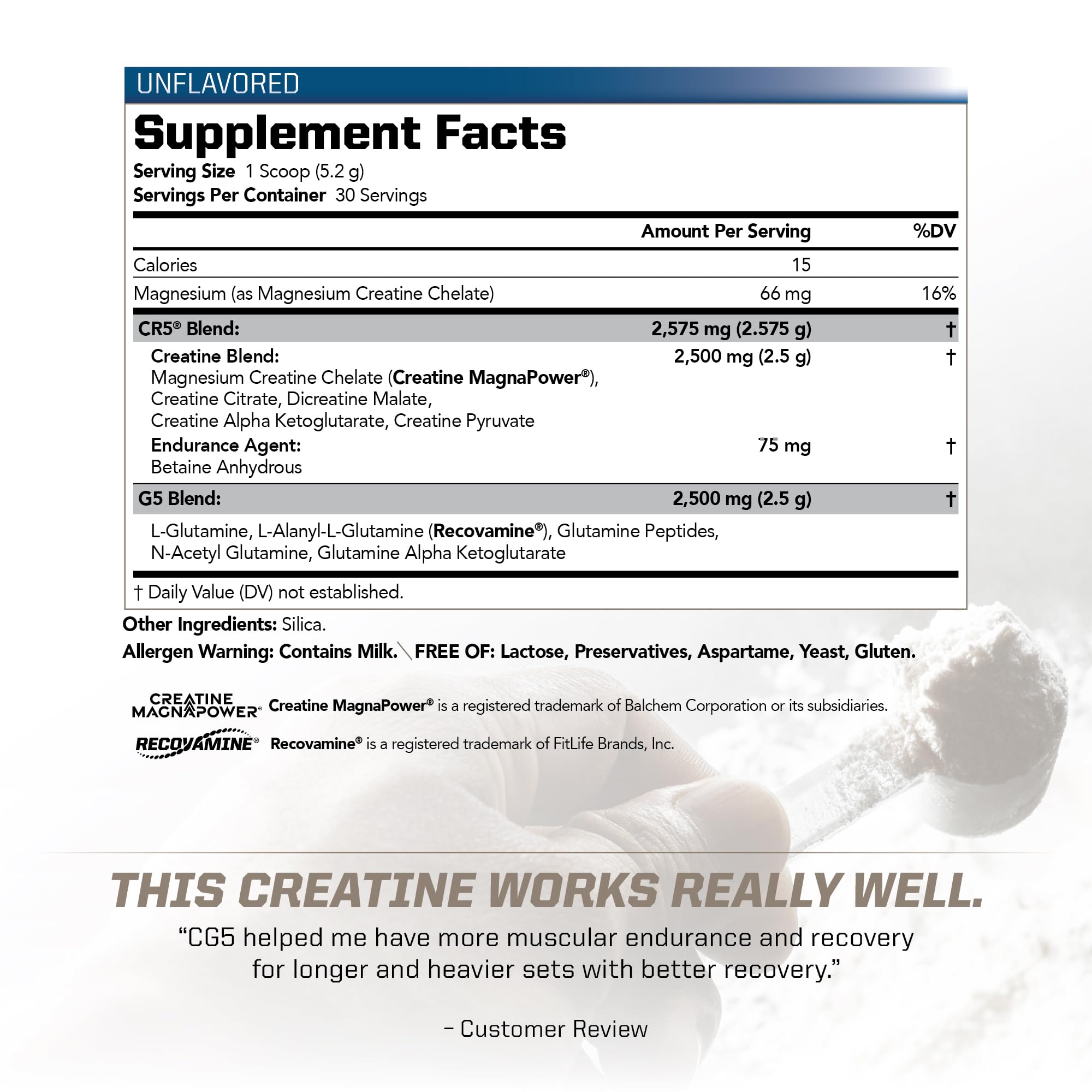 PMD Sports CG5 Premium Creatine & L-Glutamine Unflavored - 30 Servings — Amazon image 3