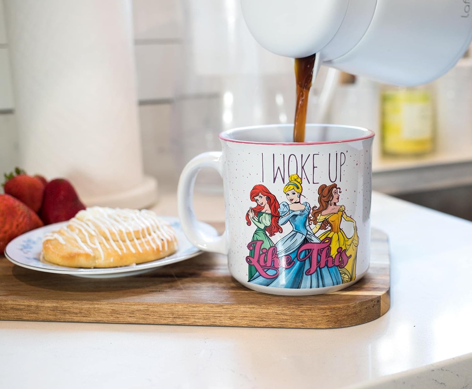 Silver Buffalo Disney Princess I Woke Up Like This Featuring Ariel, Cinderella, and Belle Ceramic Camper Mug, 20 Ounces - Image 2