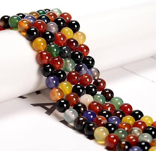 Miniatura 2 de 48 cuentas de piedra real sueltas de ágata colorida de 0.315 pulgadas (0.315 in), piedras preciosas auténticas para bricolaje hechas a mano, joyería