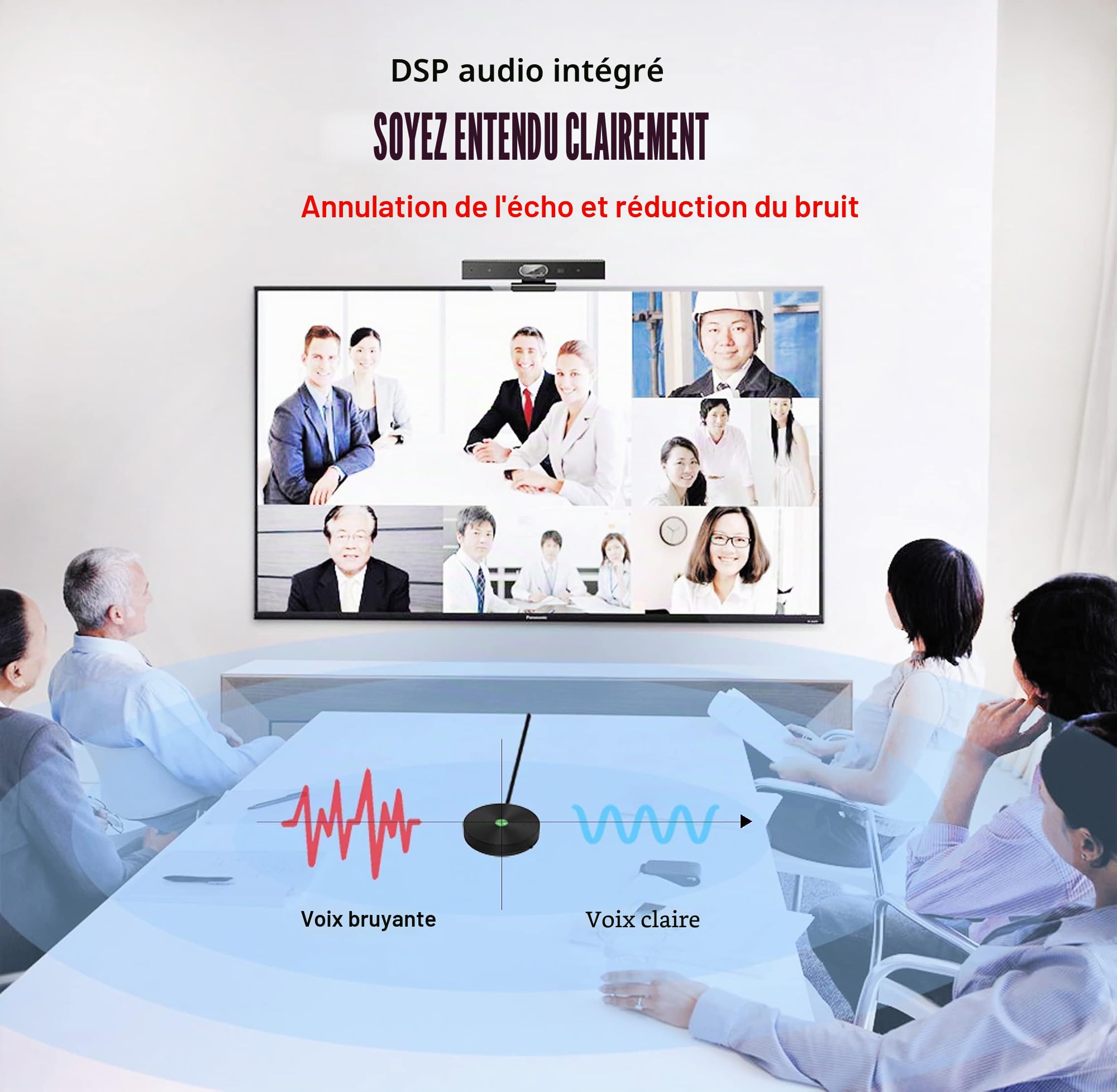 PowerMic Microphone de conférence téléphonique à 360 ° en métal avec Suppression d'écho et de Bruit, pour Salle de réunion ou Bureau de télétravail