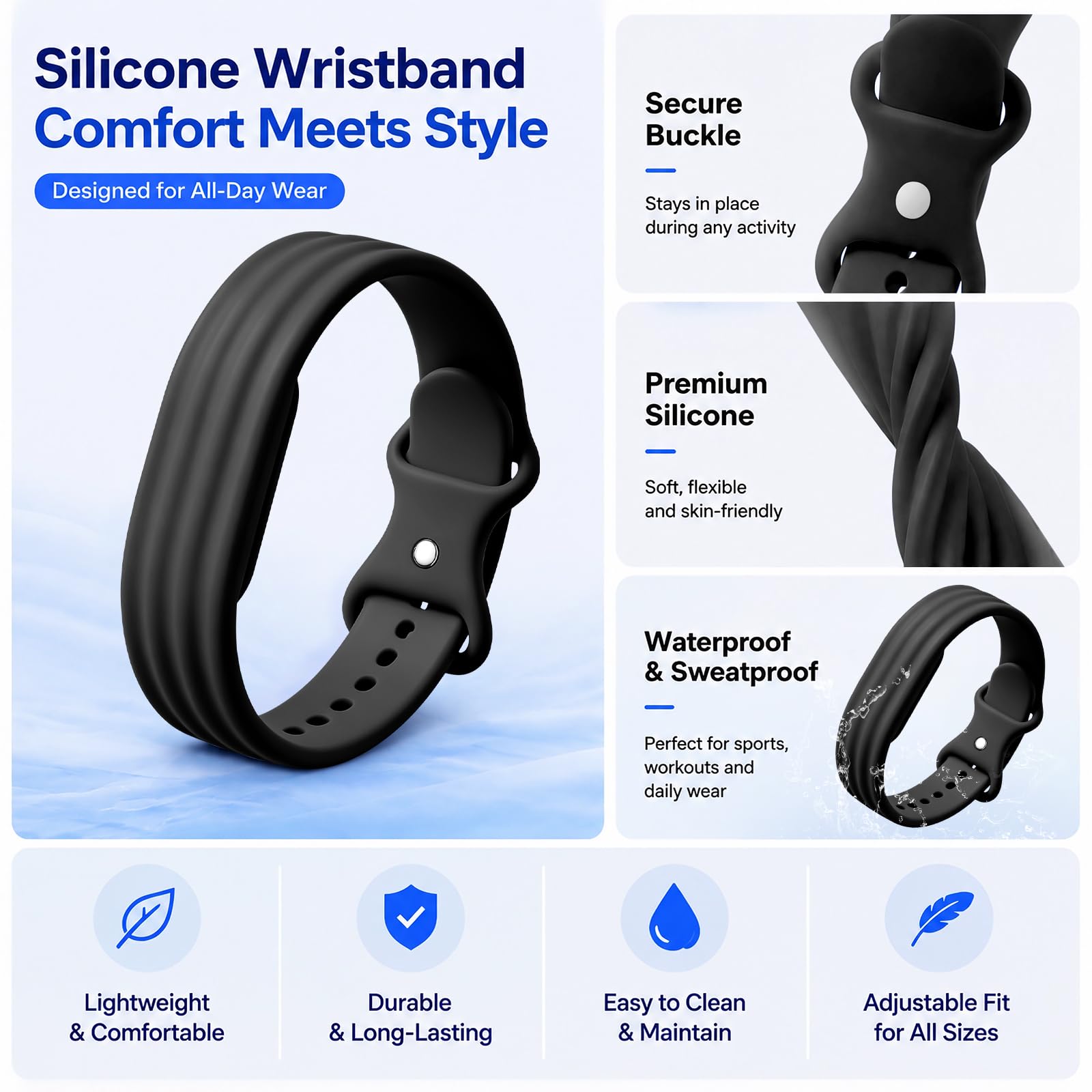 Armband Kompatibel mit Fitbit Air Armband, Weiches Silikon Sportarmband Ersatzarmband für Fitbit Air, Verstellbar, Schweißfest und Wasserabweisend für Fitness, Joggen, Training und Alltag