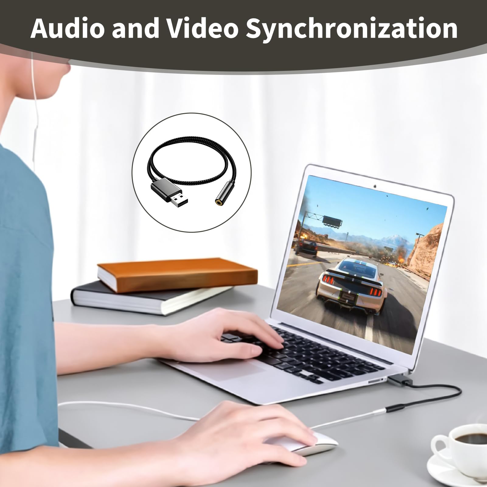 Tarjeta de Sonido Externa USB, Adaptador Audio USB Adaptador a Jack 3,5mm Audio Estéreo con Micrófono Convertidor Auxiliar USB a TRRS/TRS Auriculares PC Laptop Linux Streaming Juegos 0,5 m Negro