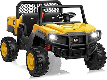 ANPABO 24V Licensed Caterpillar Ride On Dump Truck, 4X100W Powerful Motors, Up to 5Mph, Parent Remote Control, Dump Bed and Shovel, Electric Car for Kids 3-6, Yellow