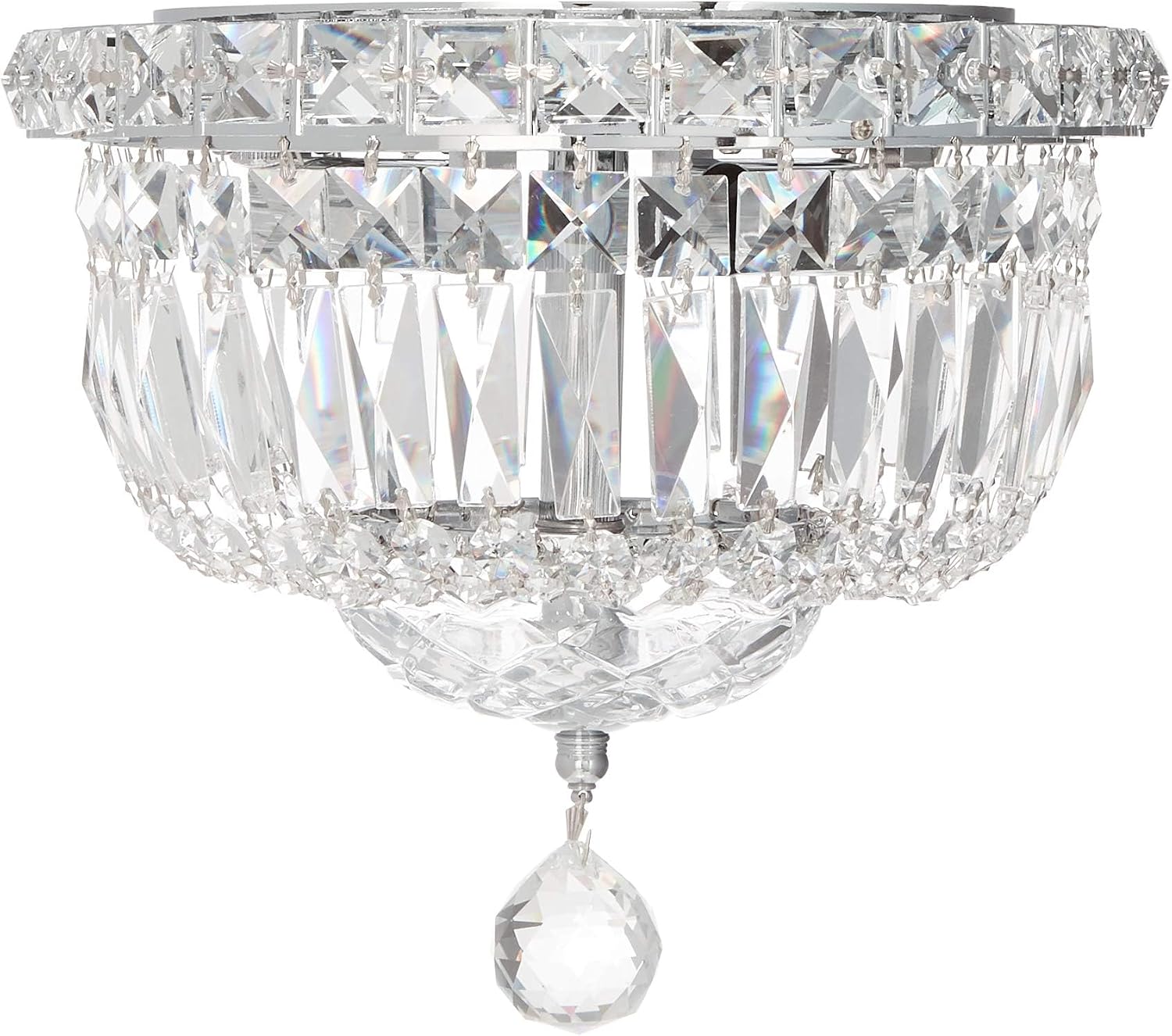 Pemberly Row Contemporary 10 in Flush Mount Light, Royal Crystal Design, 4 Lights, Elegant Ceiling Accent for Bedrooms, Hallways, Entryways, Indoor Lighting