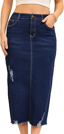 Woemns Denim Skirt Stretch Casual Jean Midi Skirts