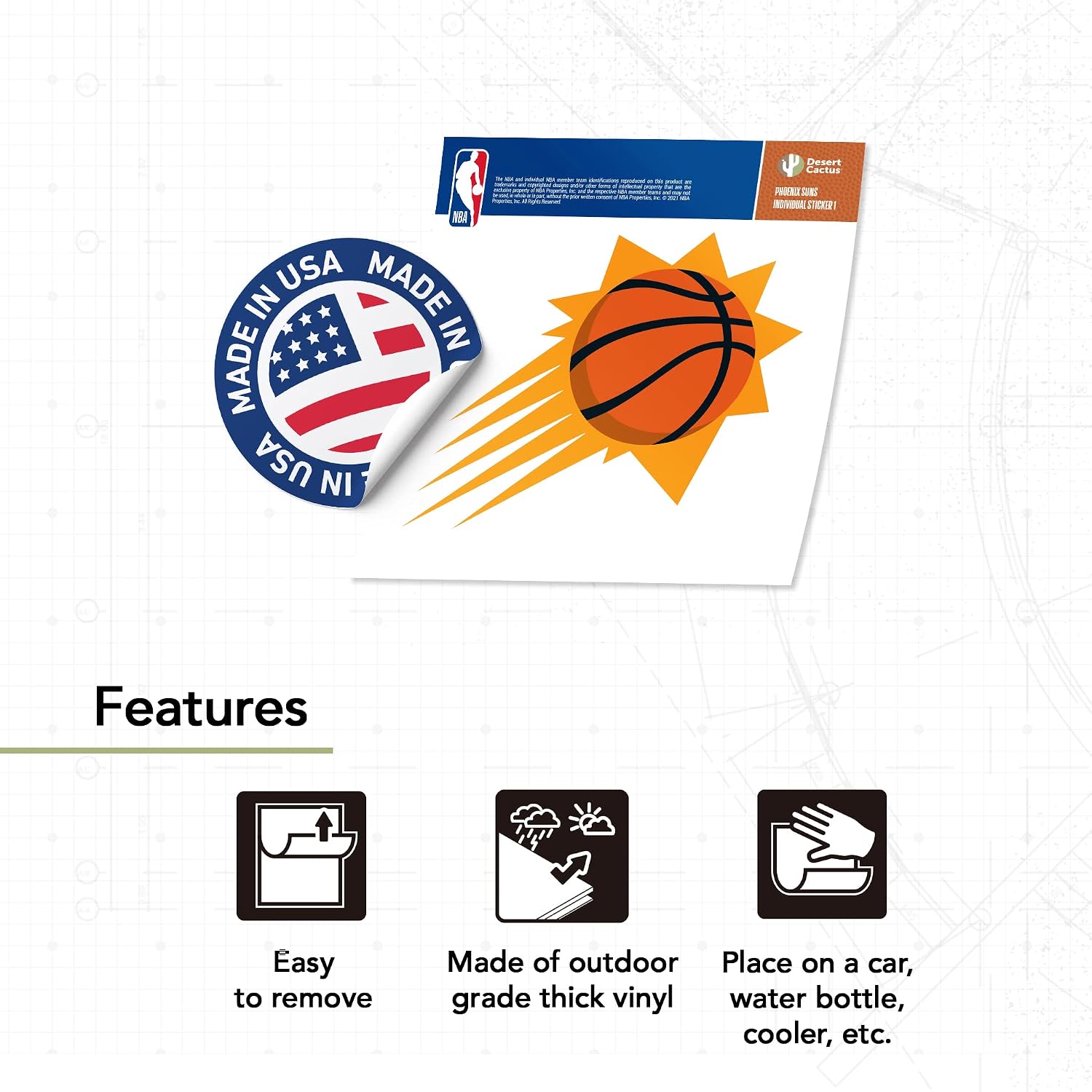 Desert Cactus Phoenix Suns Sticker NBA Officially Licensed Vinyl Decal Laptop Water Bottle Car Scrapbook (Individual 1)