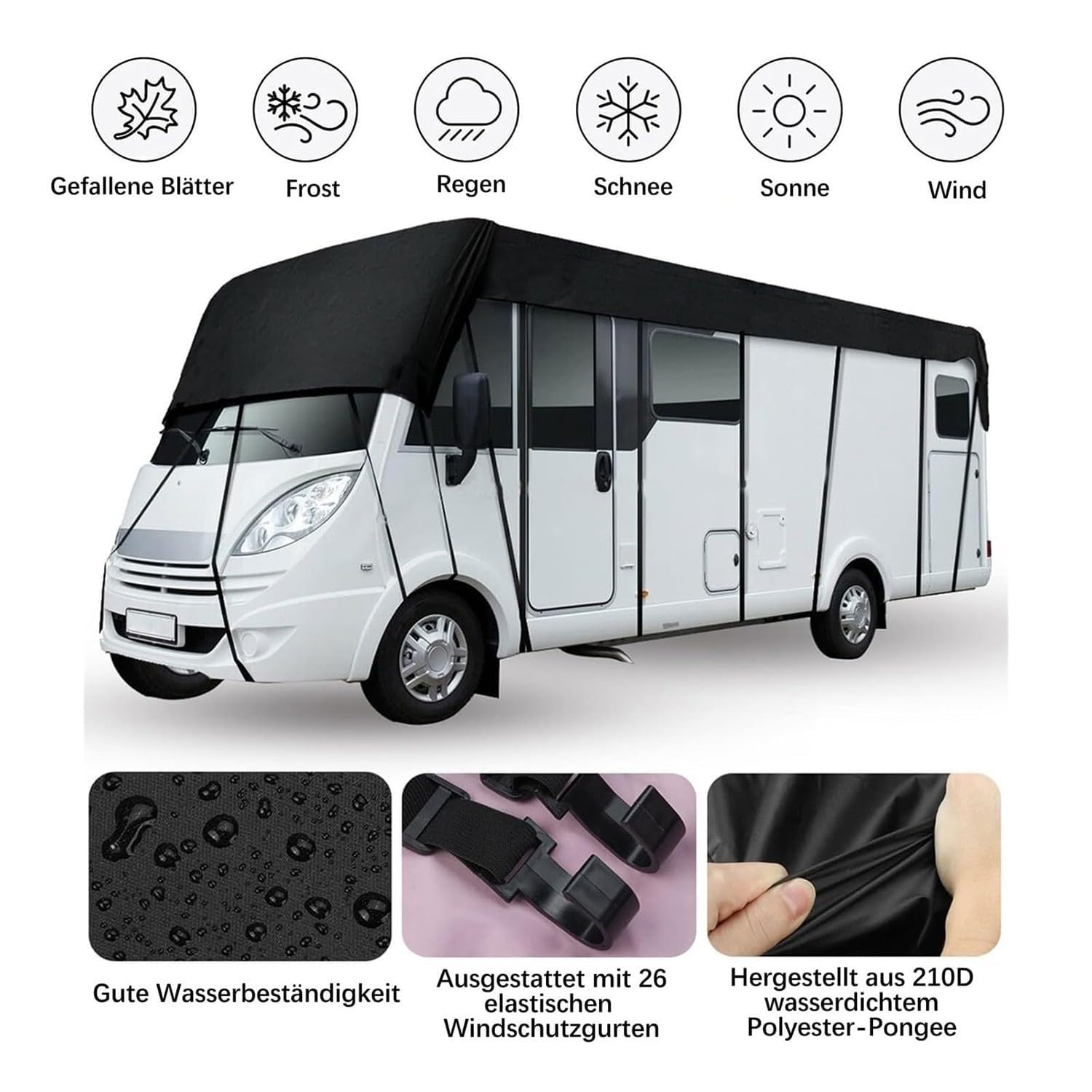 FUELIX Cubierta De Techo Resistente para Autocaravana Lona Impermeable 210D, Funda Caravana Cubierta Techo Autocaravana Protección contra La Nieve Y La Lluvia 7.5 * 3m