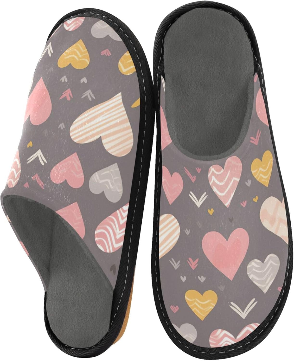 Hearts House Slippers – Cozy Fuzzy Slippers for Guests, Washable & Disposable, Perfect for Shoeless Home, Spa & Hotel Use A111890