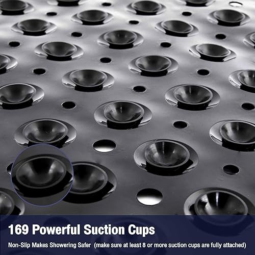 Miniatura 3 de Black Square Shower Bathtub Mat Non Slip 21x21 Inch, Soft Bath Mat for Inside Shower Tub, Shower Stall Mats for Bathroom Floor, Big Suction Cups