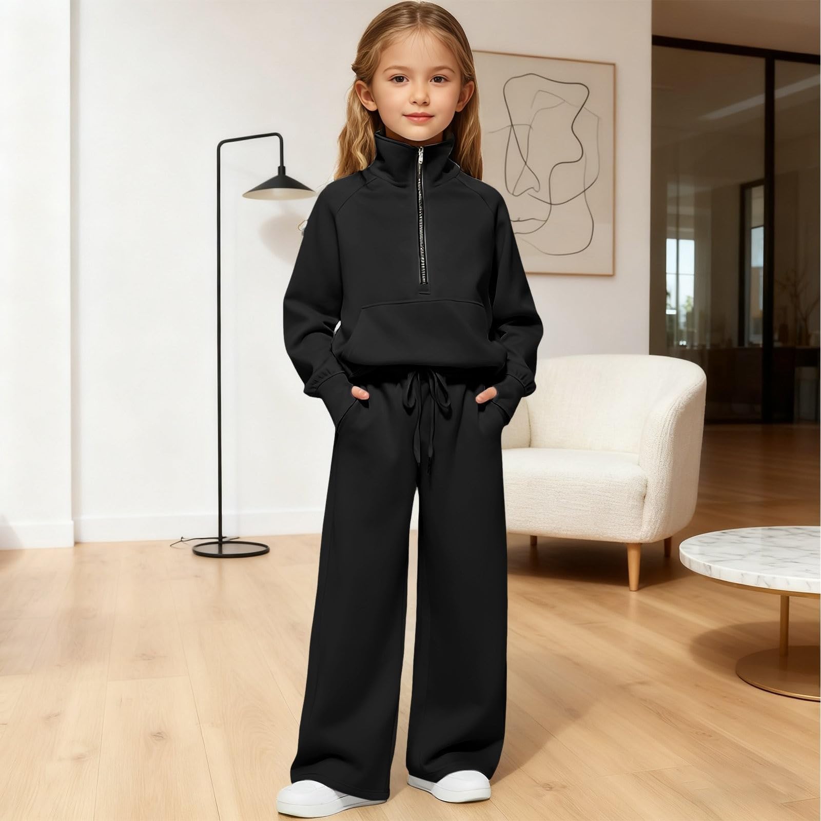 Conjunto Niña Invierno Deportivo Pantalones Y Sudadera Media | Cremallera Informal Estampado Completo Chandal Adolescente Chica Baggy Holgaños Elegante Otoño Primavera