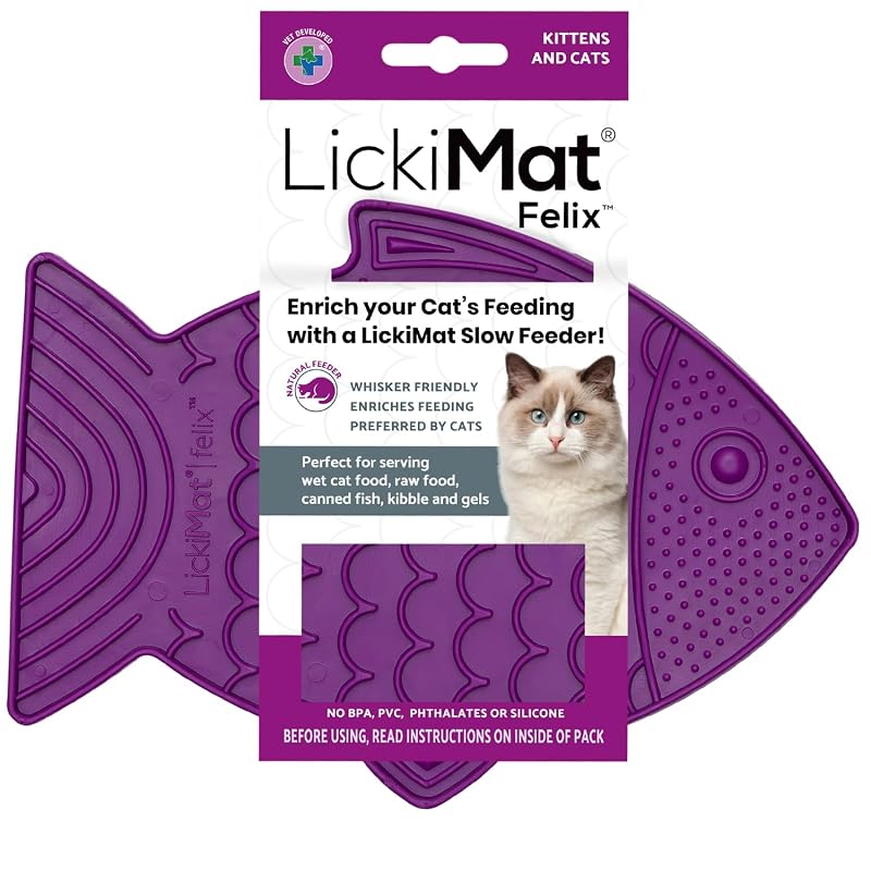 Tapete de Alimentação LICKIMAT Felix para Gatos, Formato de Peixe e Superfícies para Alimentação Lenta, Roxo