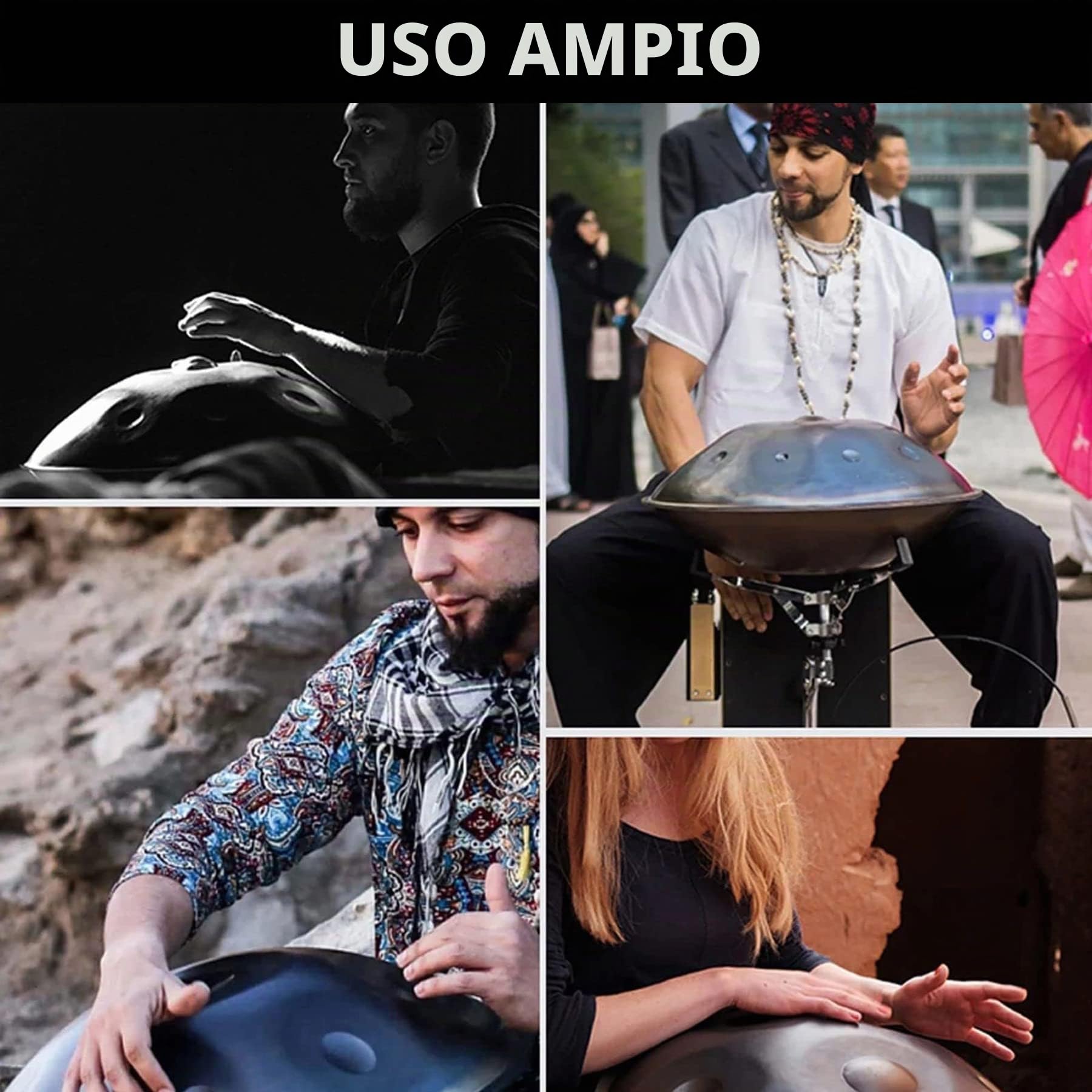 12 note Handpan da 22 pollici, re minore 432 Hz strumento a percussione tamburo d'acciaio, performance musicale mandala strumento musicale curativo fatto a mano regalo nero