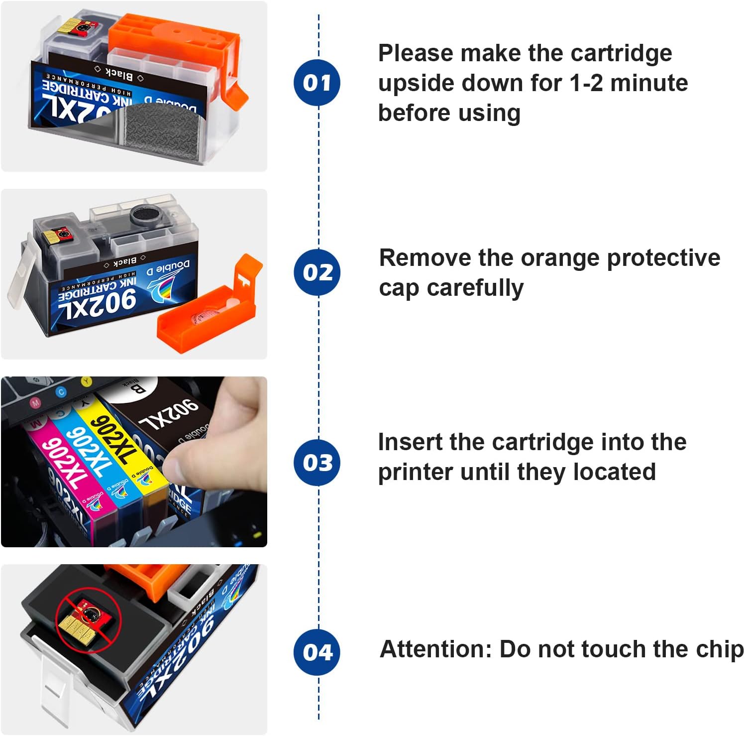 DOUBLE D Compatible 902XL Black Ink Cartridges Replacement for HP 902 902XL Black (Upgrade Chip) for HP OfficeJet Pro 6978 6962 6968 6975 6960 6970 6950 6954 6979 6951 Printer (2 Black)
