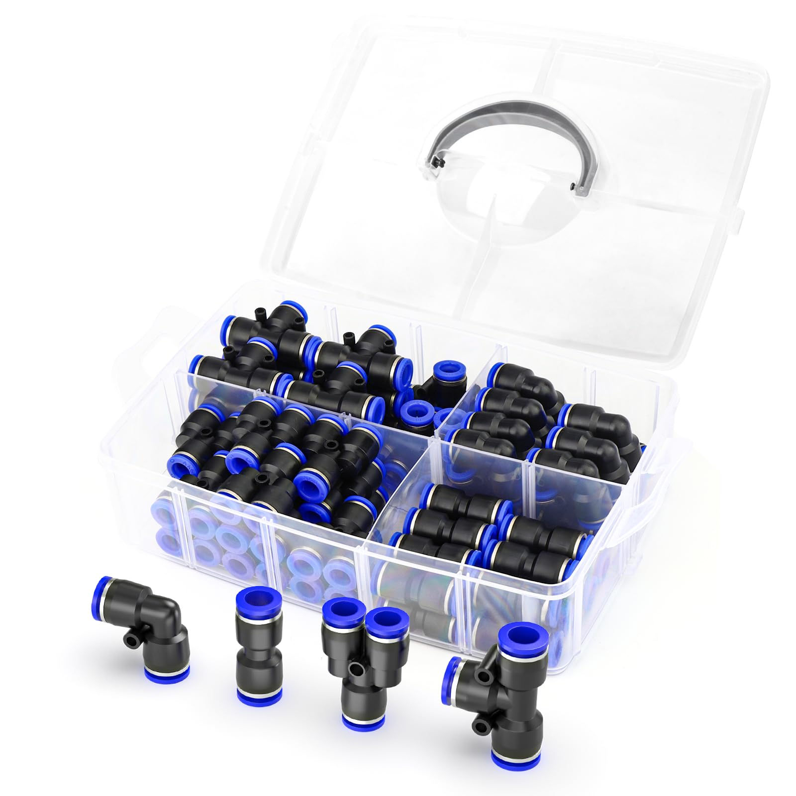 10 piezas azul de 10 mm de diámetro exterior en T de 3 vías empujar para conectar neumáticos accesorios (PE-10) — view 45
