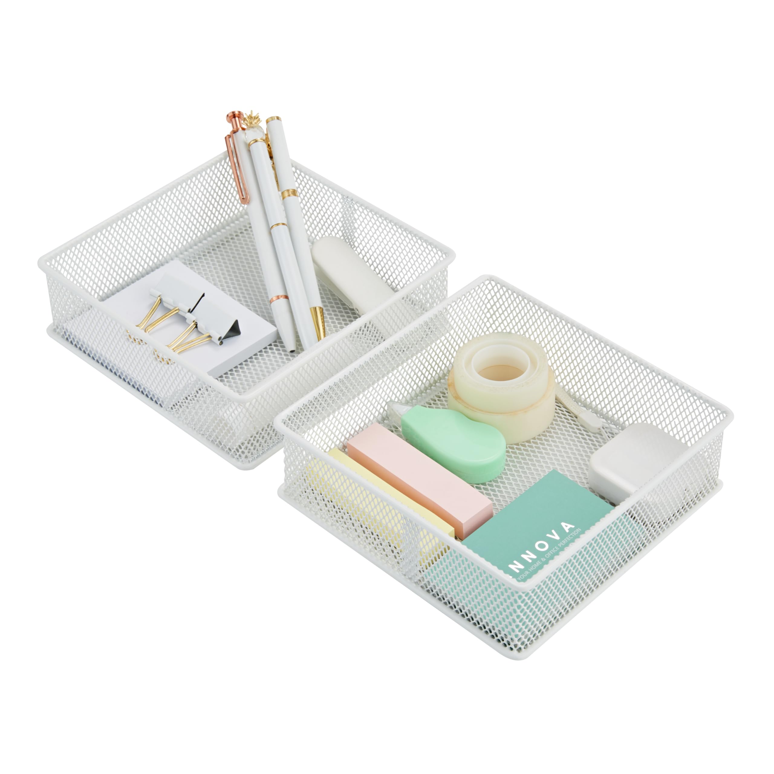 Annova Mesh Drawer Cabinet and Shelf Organizer Bins Storage Basket School Office Supply Holder Tray- Set of 2 (White, 15x15x5 cm)