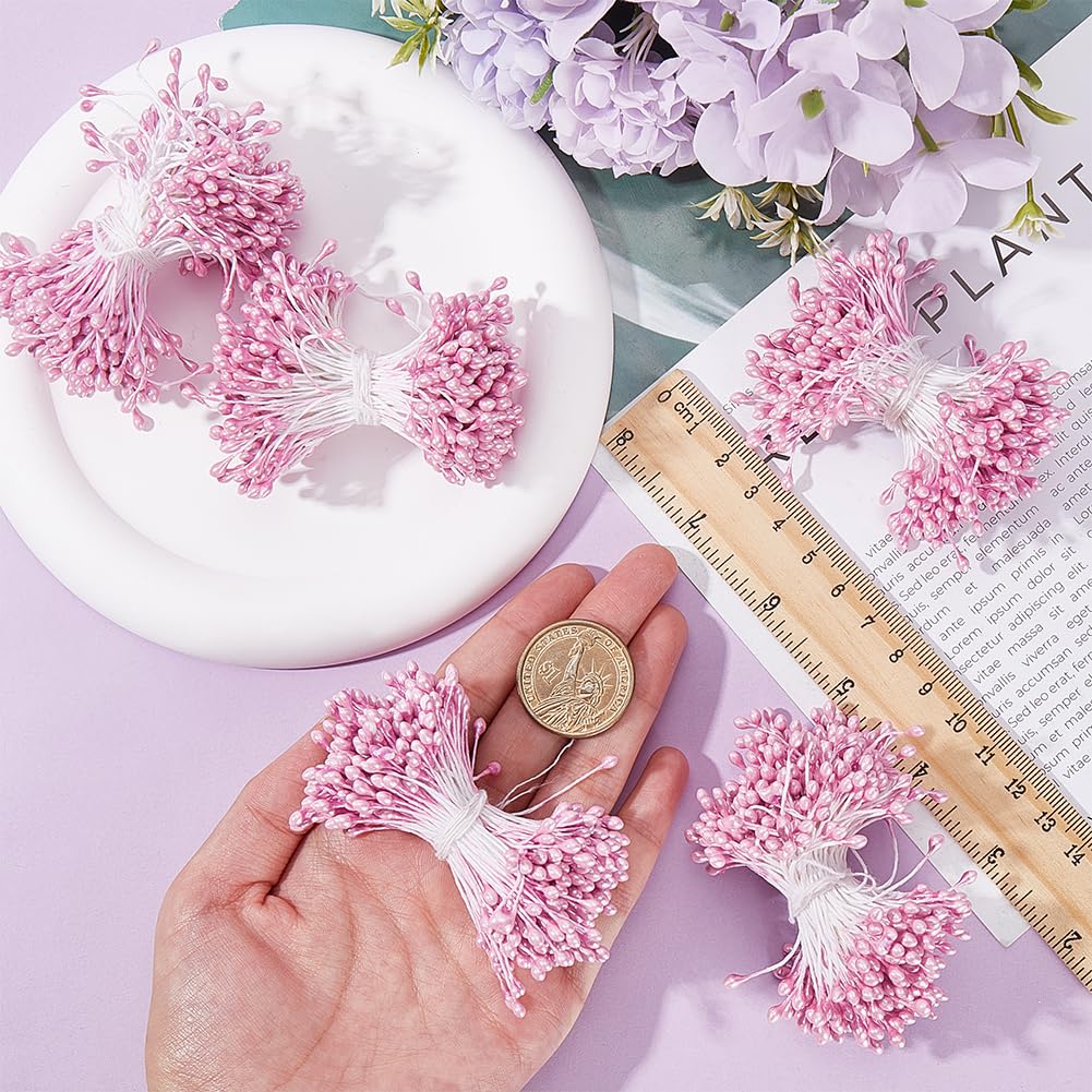 GORGECRAFT 1200Pcs 2.5mm Artificial Flower Stamens Plastic Pearl Pink Double Head Floral Pollens Stamens Small Flower Stems Core Decoration for Flower Hairpin Jewelry Making Accessories DIY Craft - Image 3