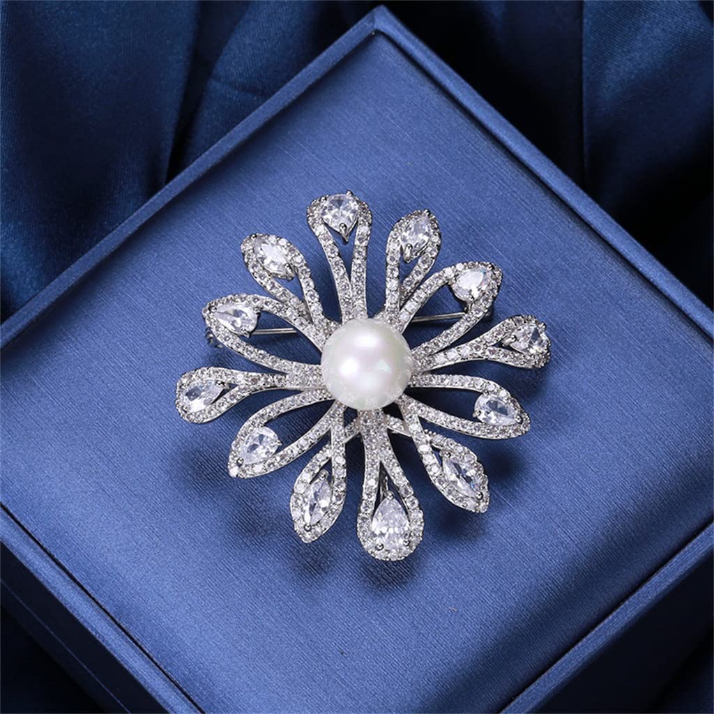 Brosche Blume und Perle vergoldete Metallbrosche für Frauen (Color : A, Size