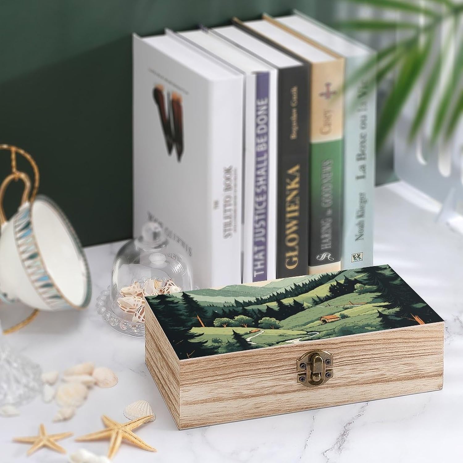 Outdoor Landscape Wood Keepsake Box Personalized Wooden Jewelry Box Large Decorative Storage Boxes With Hinged Lid Rustic Style Jewelry Organizer for Desk Home Office image 4