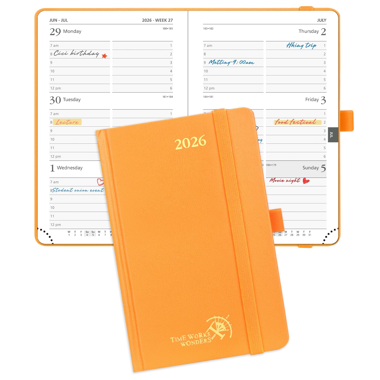 POPRUN Agenda De Poche 2026 Journalier 16x10,5cm - Couverture Rigide Verte Pacifique - 1 Page Par Jour