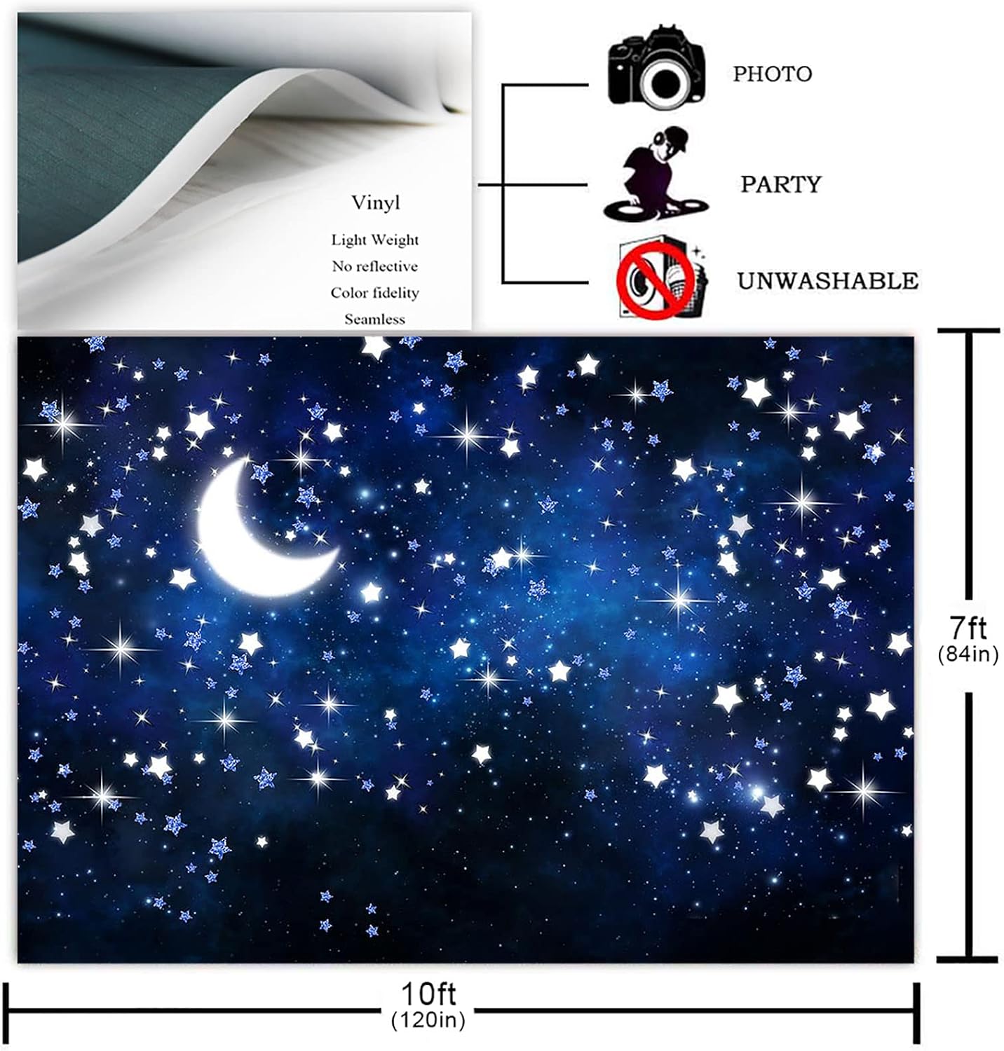 Avezano Starry Night Backdrop Galaxy Night Sky Photography Background for Birthday Baby Shower Decorations Twinkle Twinkle Little Star Newborn Baby Portrait Photoshoot Photo Booth (10x7ft)
