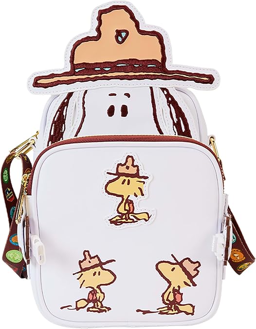 Loungefly Peanuts 50th Anniversary Snoopy's Beagle Scouts Crossbuddies Cosplay Crossbody Bag with Coin Bag, White