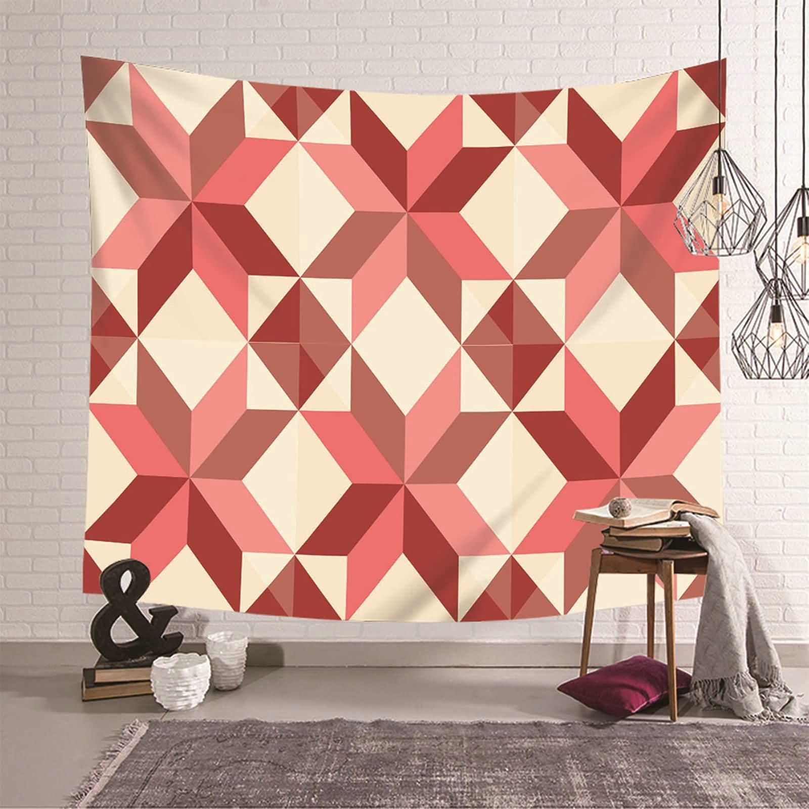 Tapiz de pared KnSam rojo con diseño geométrico de poliéster para salón