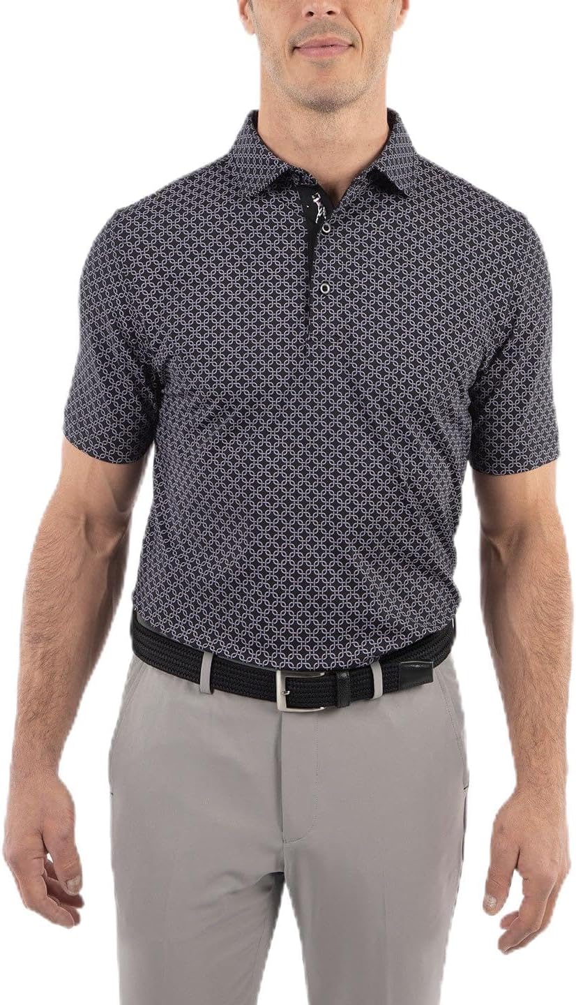 Bobby Jones Mens Short Sleeve Geometric Print Performance Golf Polo Shirt (Size Small - 3XL)