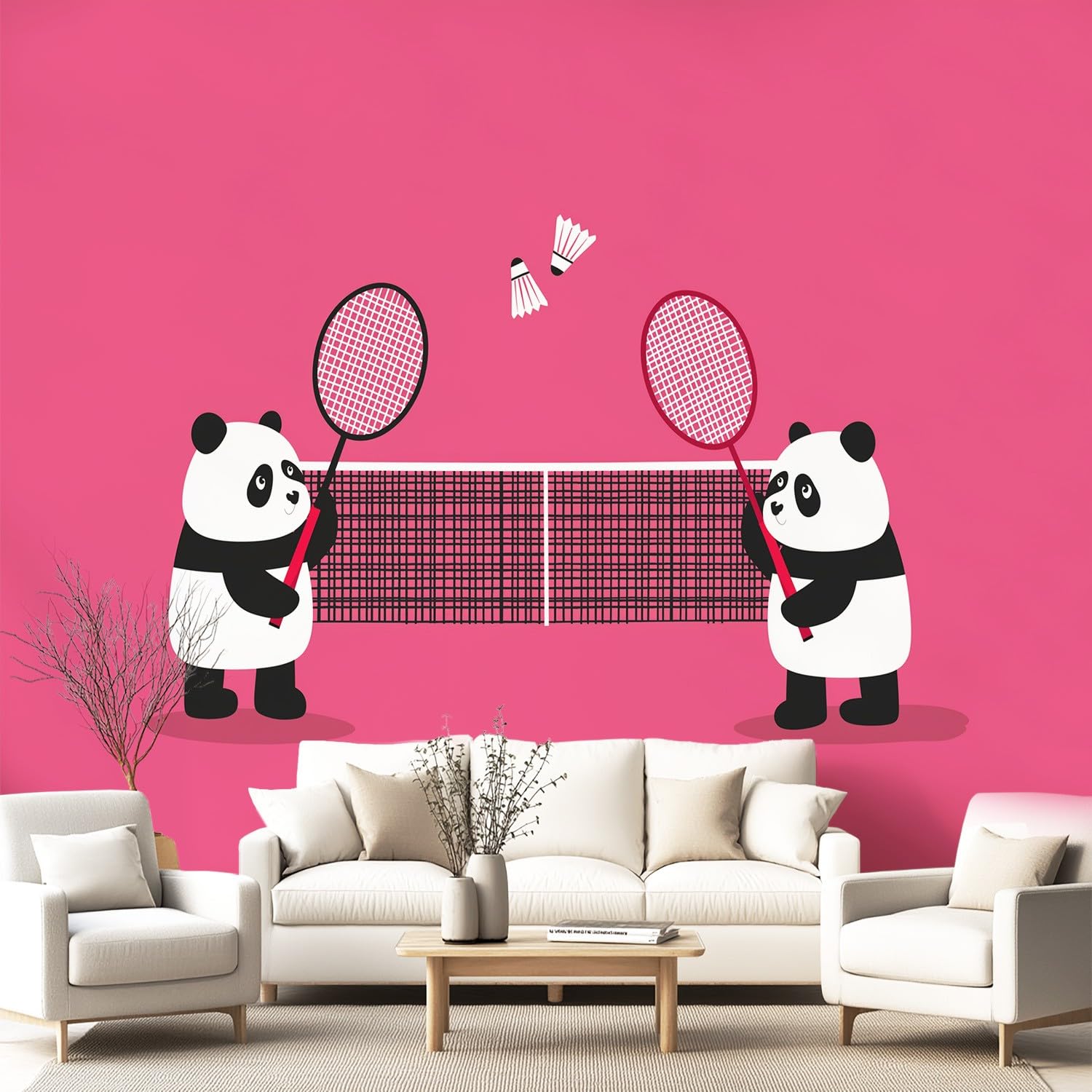 Panoramiczna niestandardowa tapeta 3D mural kreskówka, zabawa, wzór zwierzęcy, panda, badminton, sport dekoracja plakat obraz projekt murale sztuka ścienna do sypialni pokoju nastolatka włóknina