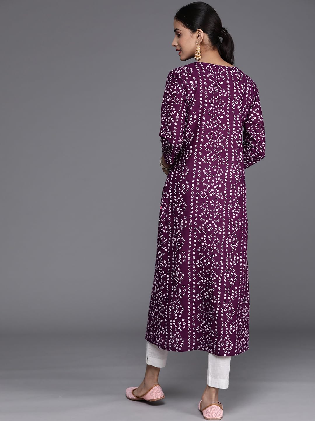 Jaanvi Fashion Kurta da Donna in Cotone Ricamato a Specchio Bandhani - Abbigliamento Etnico, Casual e Festivo, Comodo ed Elegante