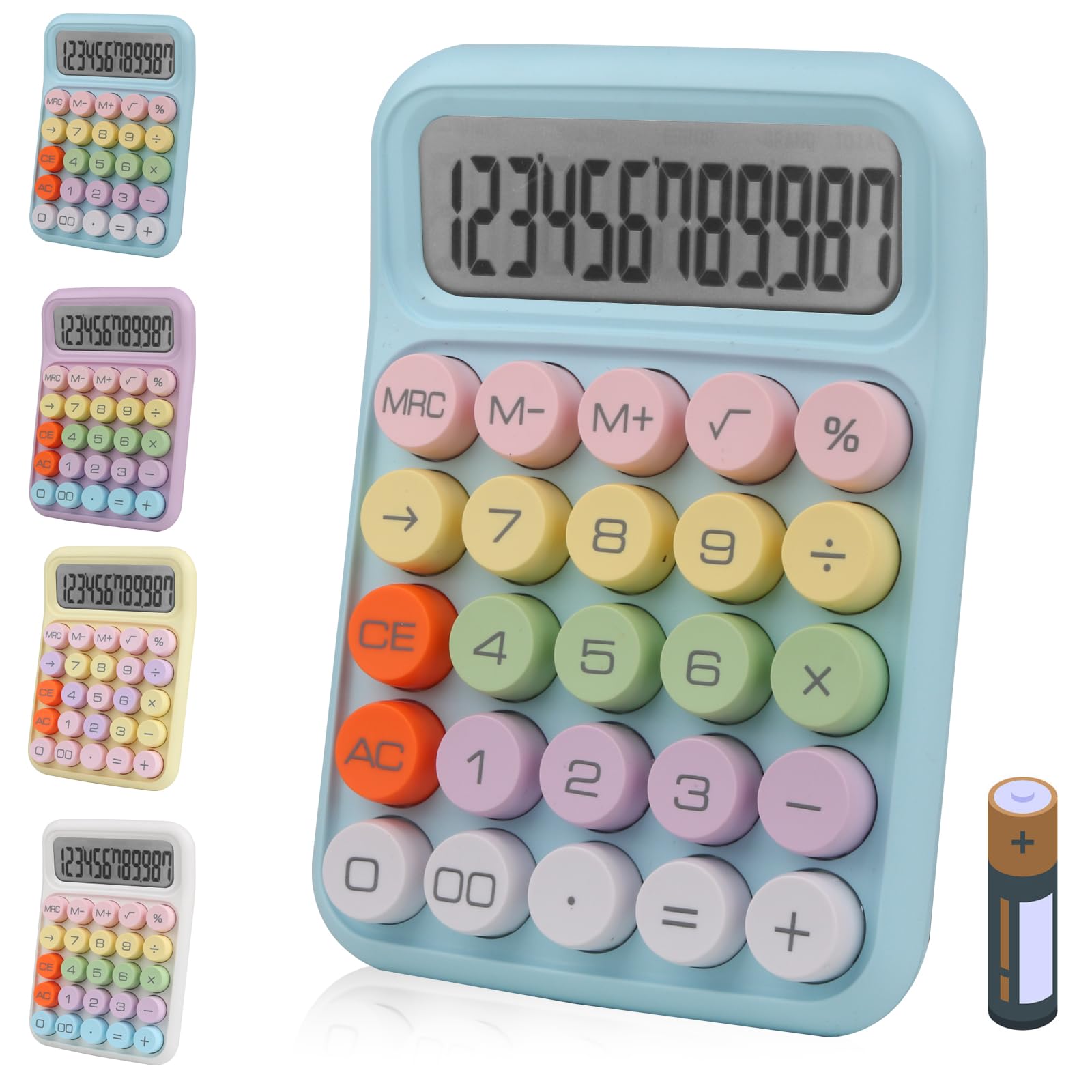 Colorful Electronic Calculator,12 Digit Large LCD Display and Big Round Buttons Candy-Colored Desktop Calculator for Office,School,Home,Business(US-COCA-Blue)