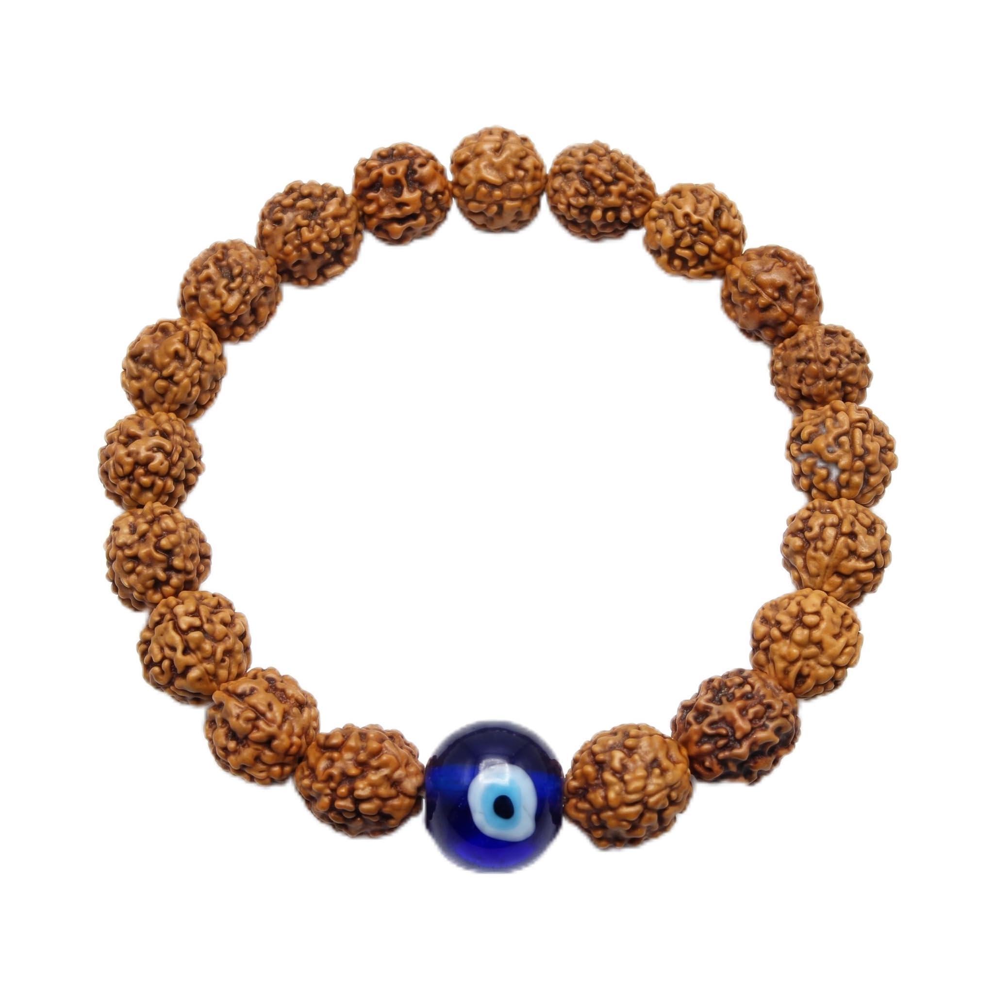 Arihant Gems and Jewels® 5 Mukhi Indonesia Rudraksha Bracelet with Evil Eye (Nazar Suraksha Kawach) – Natural & Certified-image-42