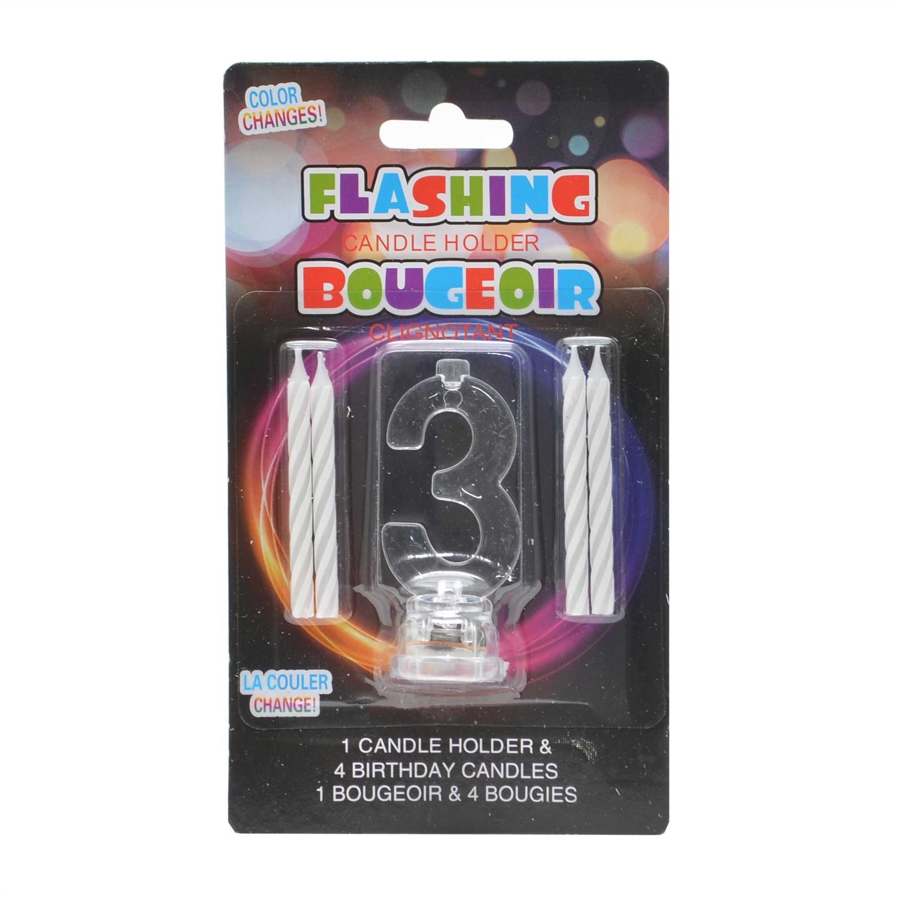Shatchi Number 3 Flashing Colour Changing Birthday Candle with 4 Candles - Plastic
