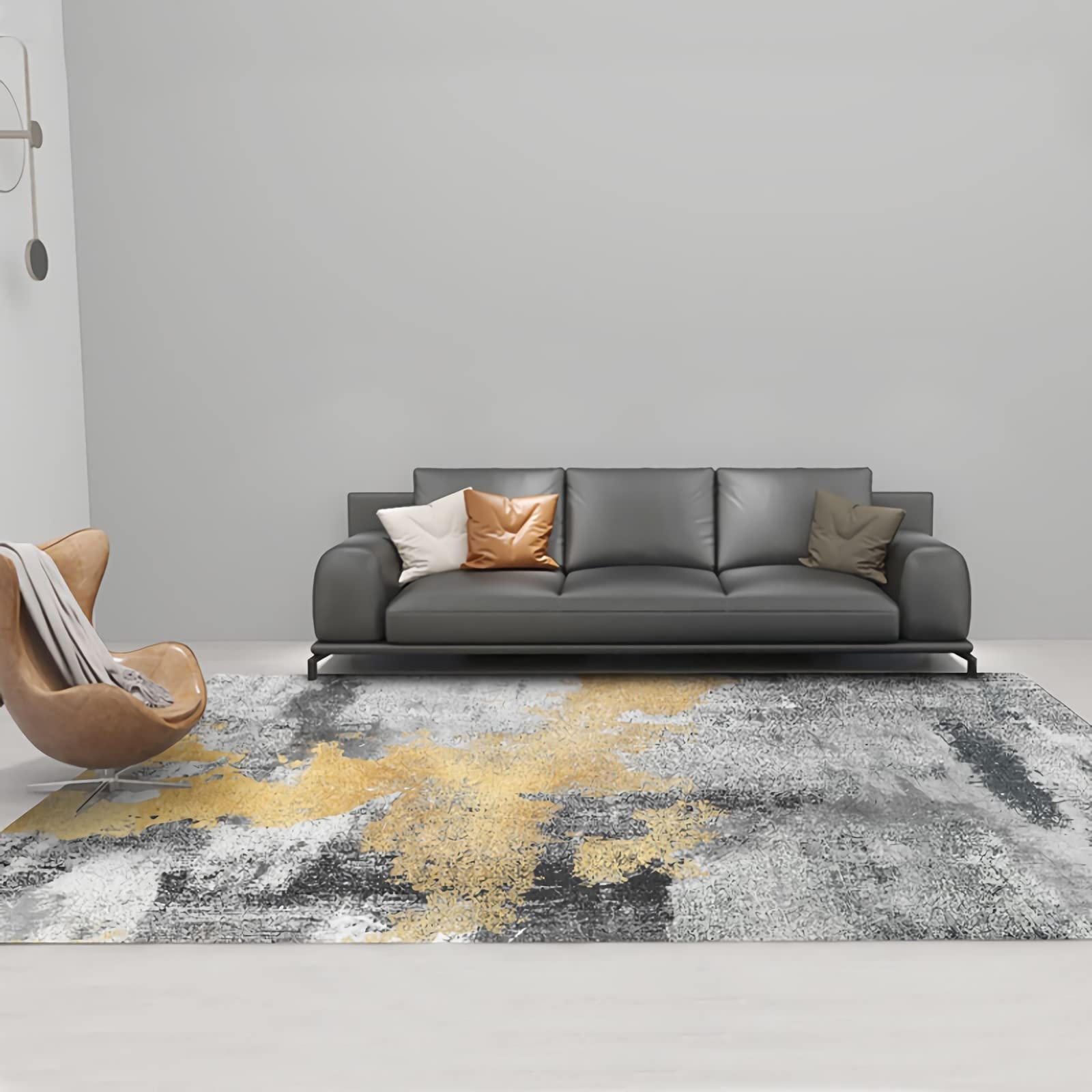 Tapis Tapis de Chambre ado Tapis du Salon Conception de Peinture à l'huile d'encre Abstraite Moderne Gris Jaune Deco Chambre Fille ado Moderne 60x90cm