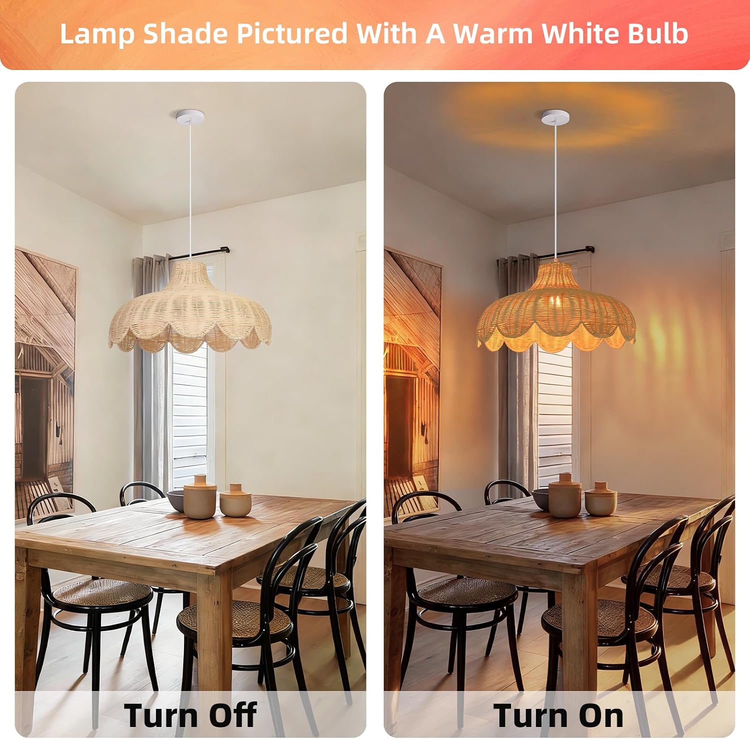 Arturesthome Rattan Pendant Lighting for Dining Room,20.4" Rattan Chandelier Woven Boho Chandelier Wicker Pendant Lamp for Kitchen Restaurant