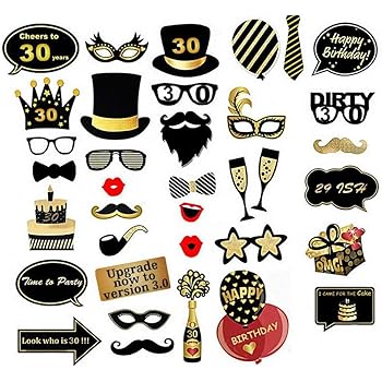 30 Ans 25pcs Accessoires Photomaton Anniversaire 30 Ans Avec Cadre Photocall Masquerade Photobooth Unisexe Retro Cabine Noir Dore Pour Fete Mariage Party Decoration Accessoires De Photobooth Loisirs Creatifs