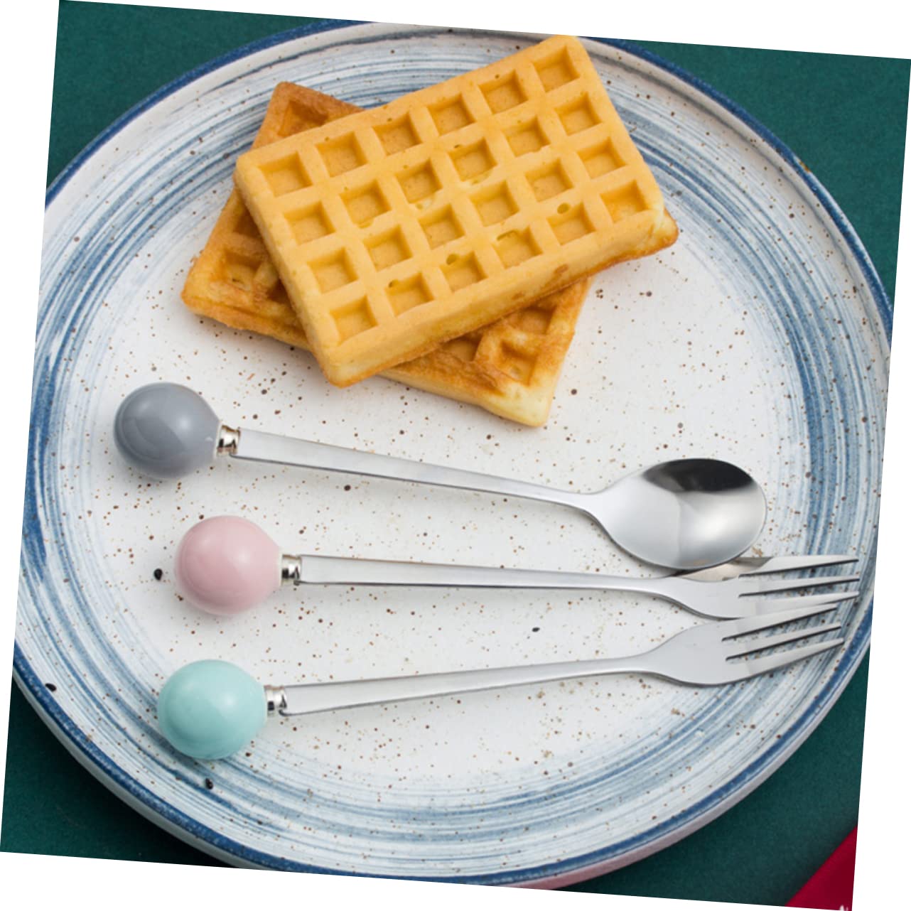 Amosfun 18 Piezas Vajilla para el hogar tenedores para servir tenedores de postre cuchillería cucharas soperas cucharillas postre tenedor de e tenedor de helado Black