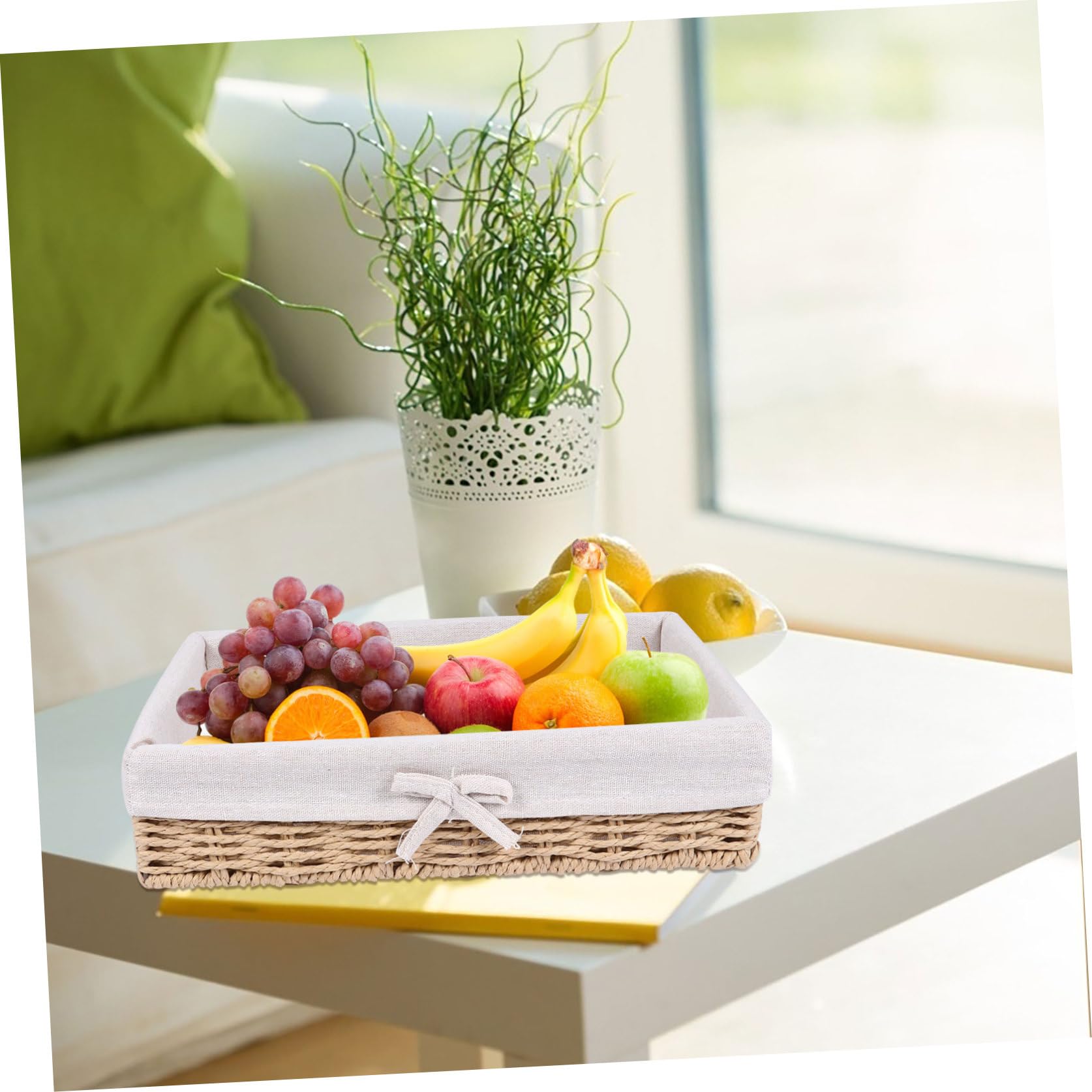 Simulated Rattan Desktop Storage Basket Set of 4, Rectangular Shape with Open Design for Snacks and Bread Organization