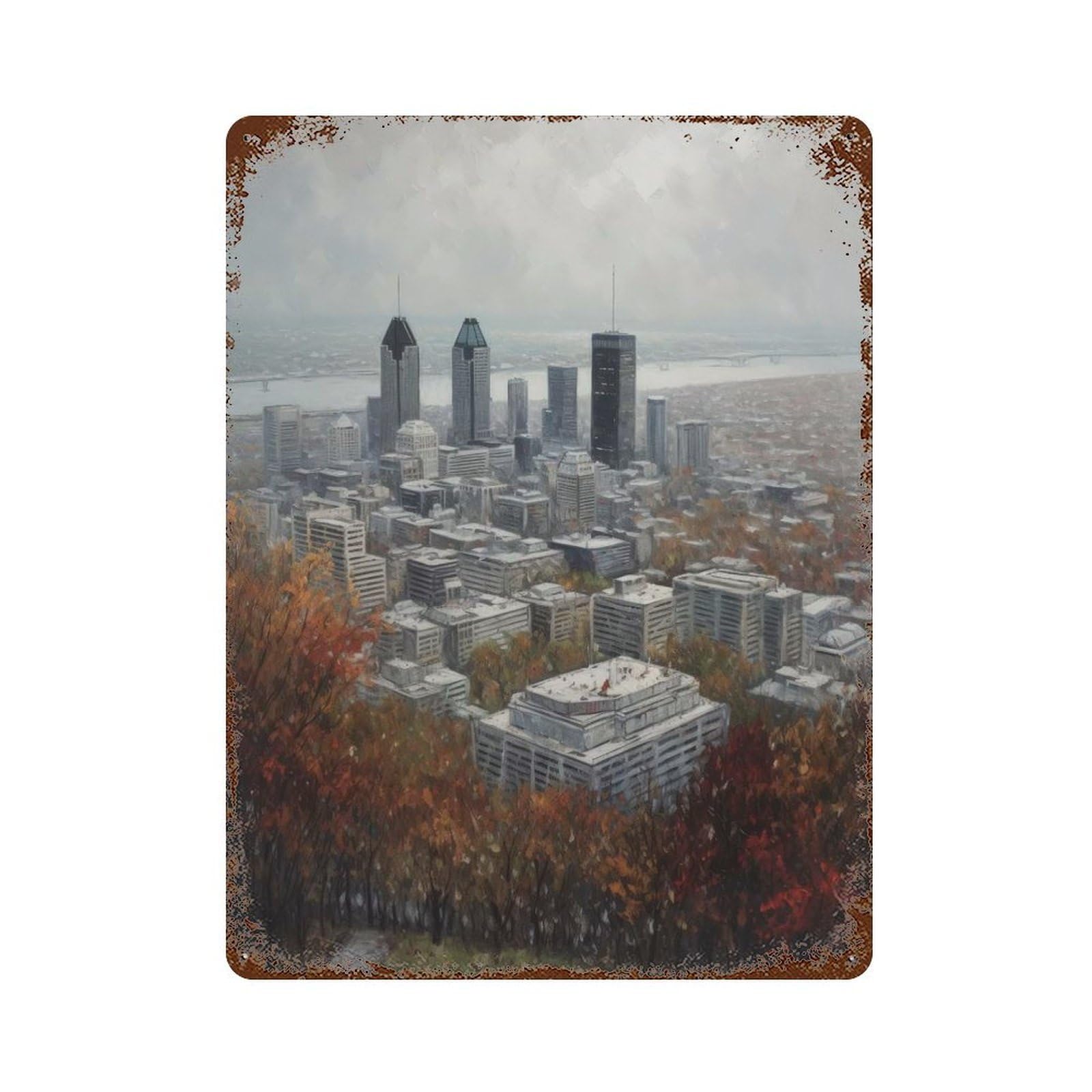 Decorative Tin Sign Montreal Art Canada 15.7"x11.8", Decorative Metal Wall Art for Garage, Bar And Workshop Decor