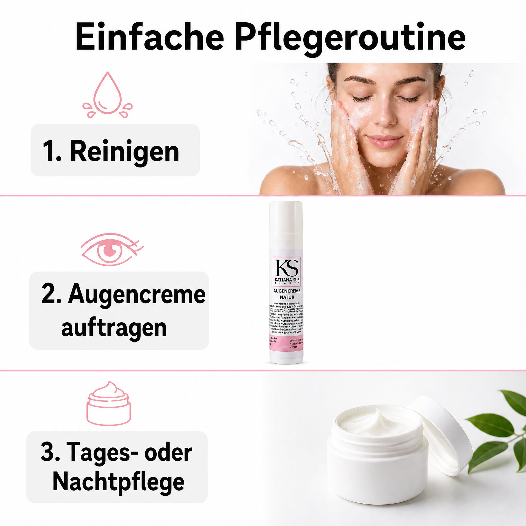 KS Beauty Augencreme Natur – Augenpflege mit Aloe Vera, Arganöl, Kornblumenextrakt, Glycerin & Vitamin E (100 ml)