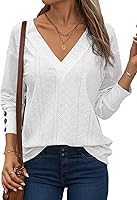 Dokotoo Women's V-Neck Long Sleeve Embroidered Blouse 2026: Dressy Casual Drop Shoulder Tops for Business & Everyday