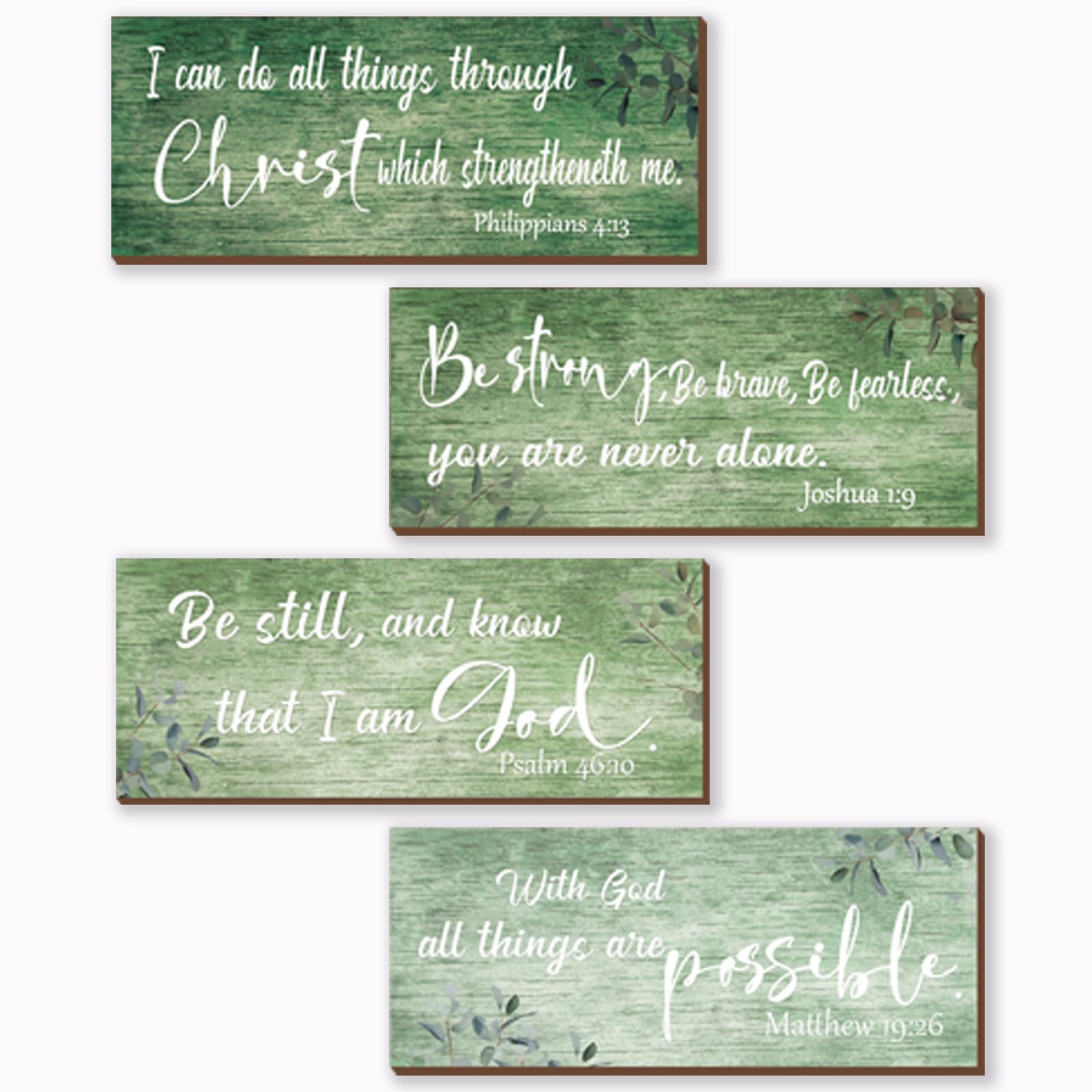 ZONWUTHY 4 Pieces Bible Verses Wall Decor Green Bathroom Decor Christian Signs Religious for Home Motivational Prayer Wall Art for Living Room Office