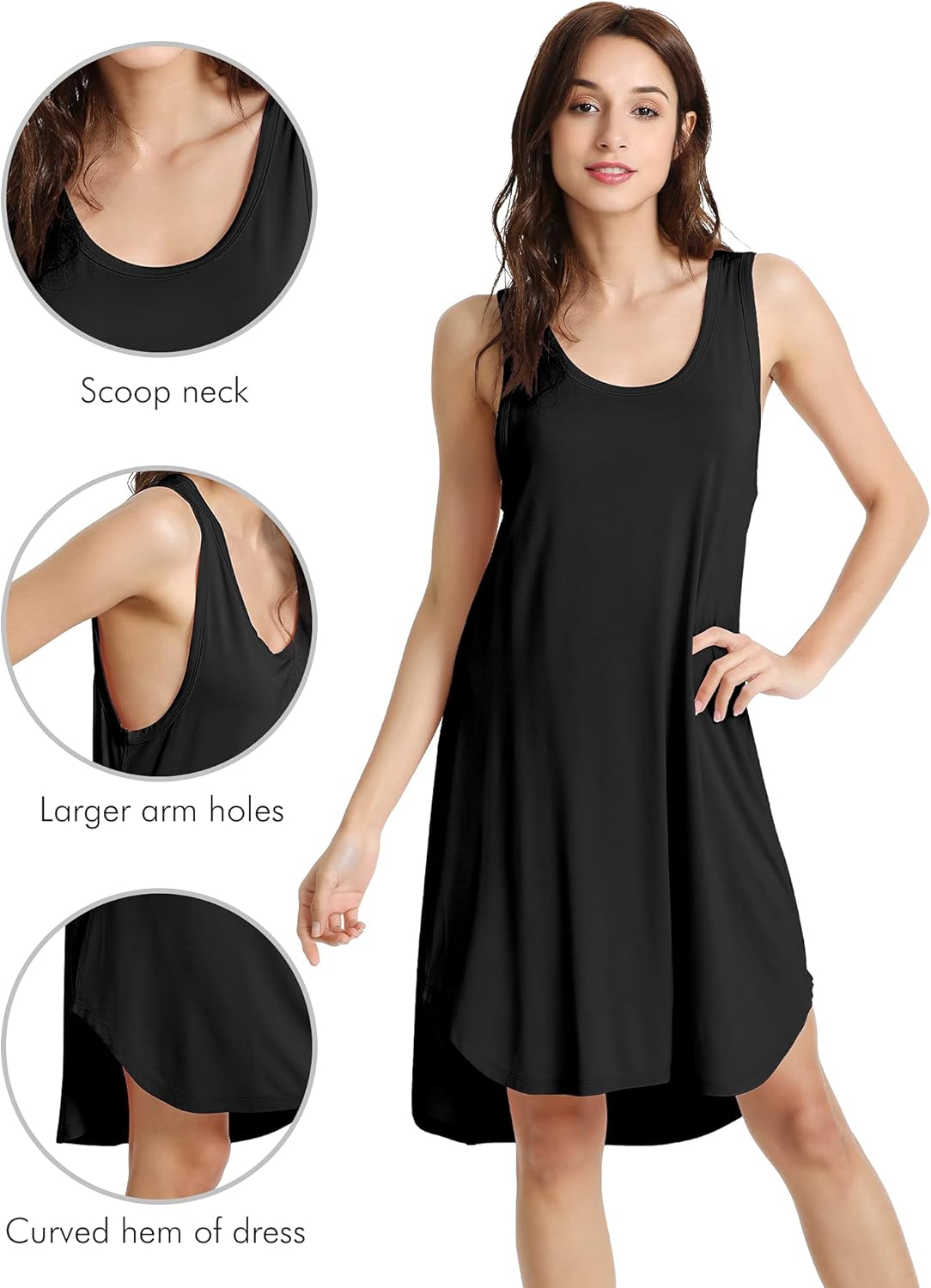 WiWi Womens Cooling Nightgowns Bamboo Viscose Sleeveless Sleep Shirts Super Soft Tank Night Dress Plus Size Sleepwear S-4X - Image 4