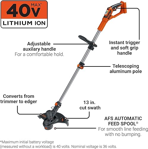 Miniatura 2 de Desbrozadora Black  Decker de batería de Li-ion sin cables de 13 pulg batería 40V Negro