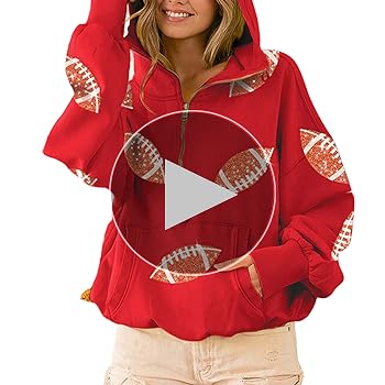 Xunger Women's Football Sequin Hoodie Half Zip Long Sleeve