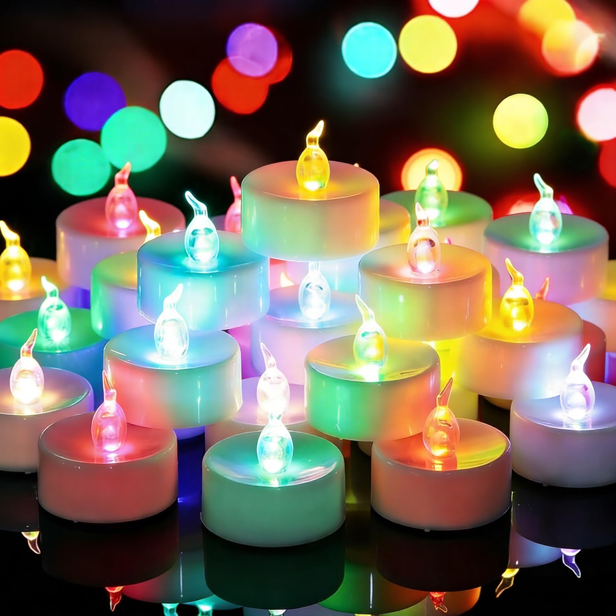 Yakpo 48 Stück LED-Teelichter bunt, schnell wechselnd, batteriebetrieben, flammenlos, flackernde elektrische Teelichter mit Farbwechsel, bunte Teelichter für Weihnachts- und Halloween-Dekorationen