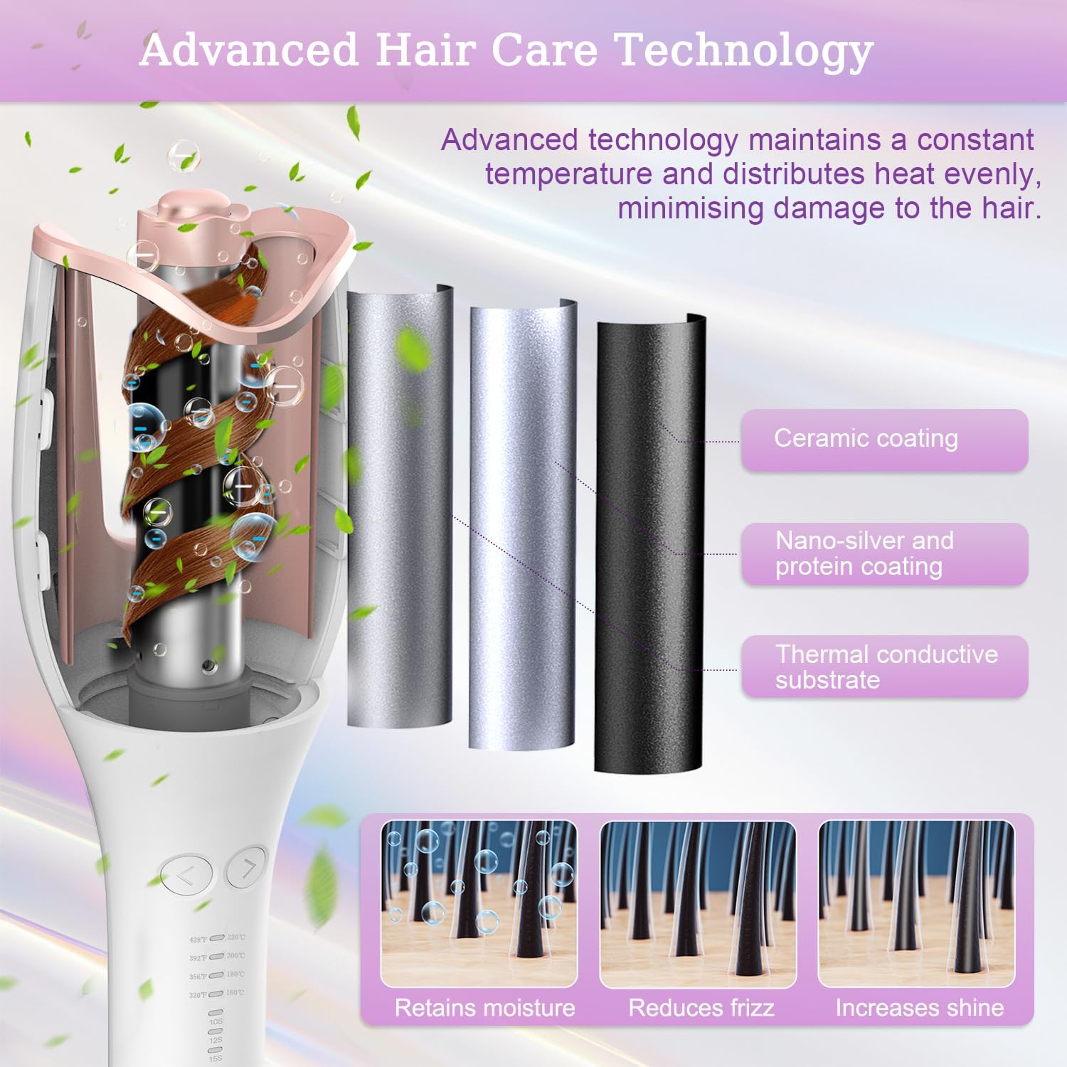 Automatic Rotating Curling Iron, Automatic Hair Curler, 4 Temperature Settings for All Hair Types, 3 Heating Durations for Diverse Styles, 1 Inch, Beach Waves Curling Wand