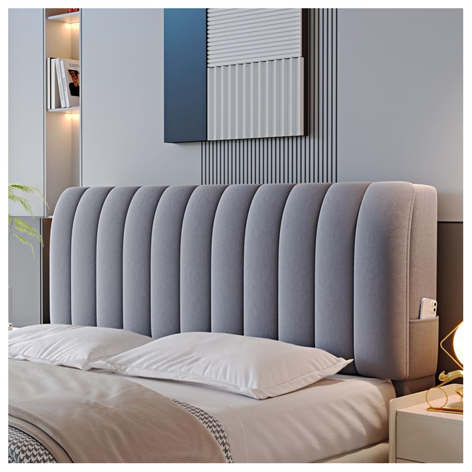 Gofohimi Dark Gray Velvet Bed Headboard Slipcover For Queen Full Twin King Size Bed,Quilted Bed Headboard Cover Thicken Headboard Dustproof Protector Cover,,150Cm